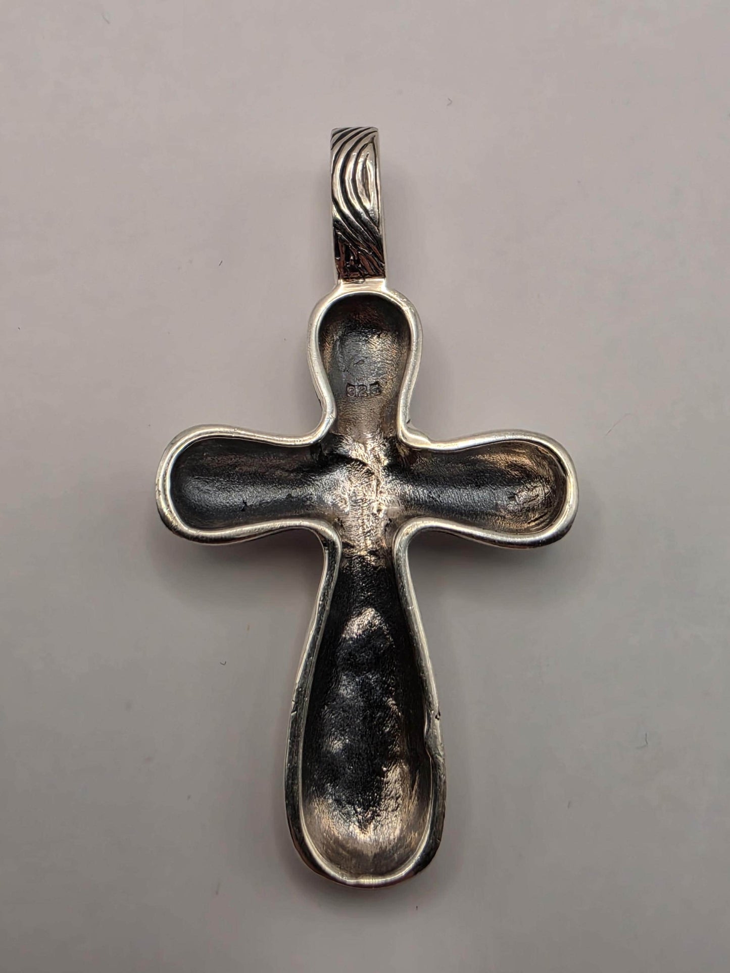 Sterling Silver Woodgrain Cross Pendant 1.375 Inch 4.8 Grams Organic Texture Unisex Religious Jewelry Gift
