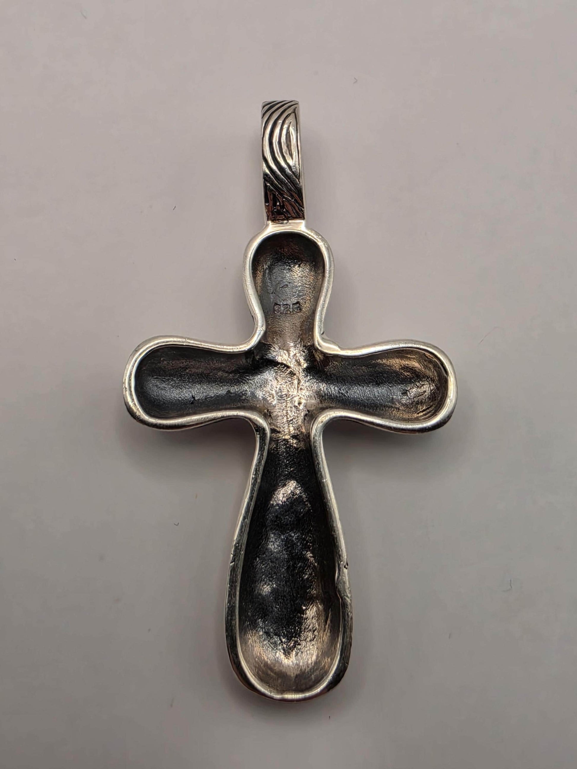Sterling Silver Woodgrain Cross Pendant 1.375 Inch 4.8 Grams Organic Texture Unisex Religious Jewelry Gift