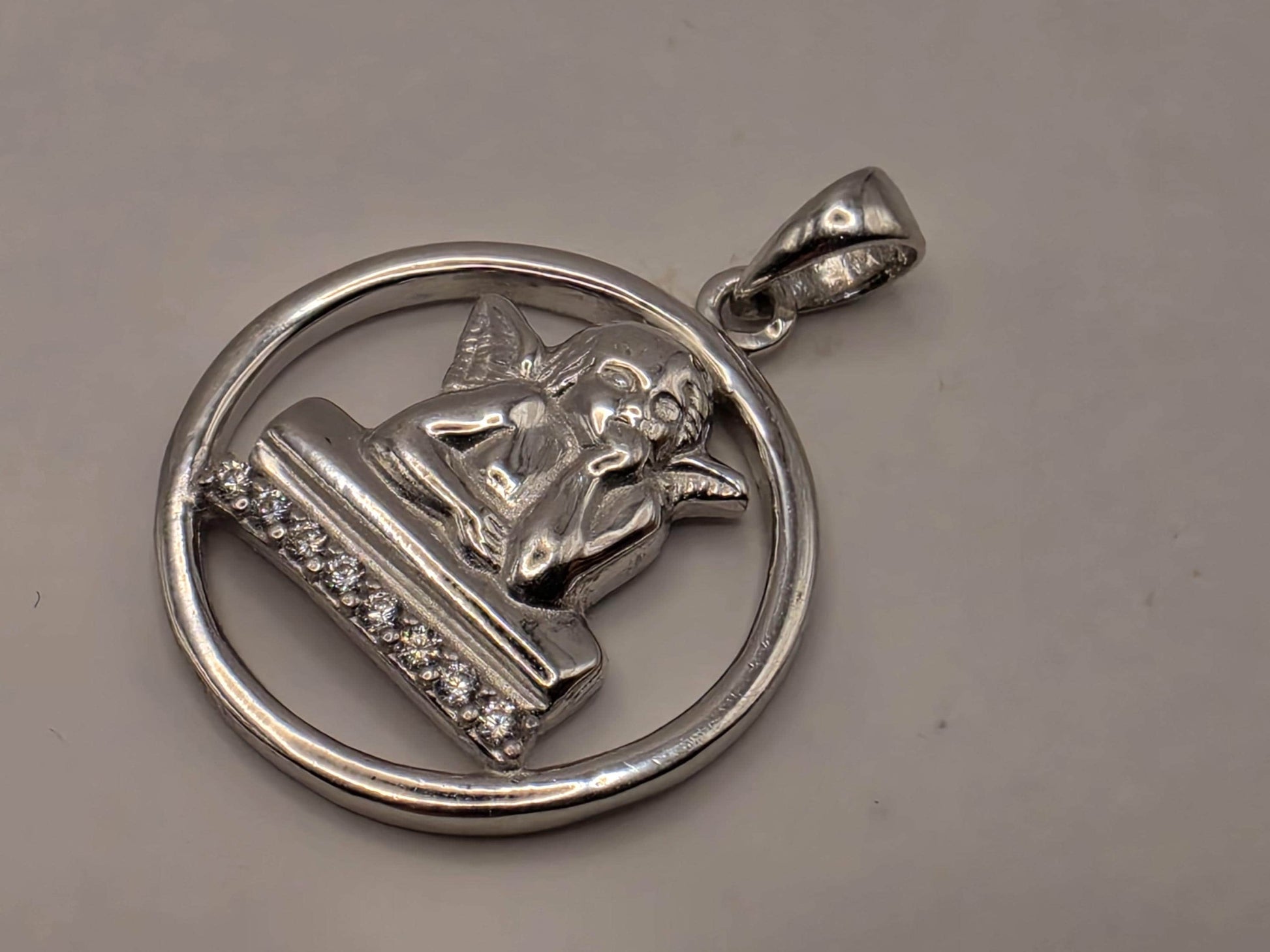 Sterling Silver Cherub Angel Pendant 0.75 Inch 3.5 Grams CZ Accent Round Religious Guardian Jewelry Gift