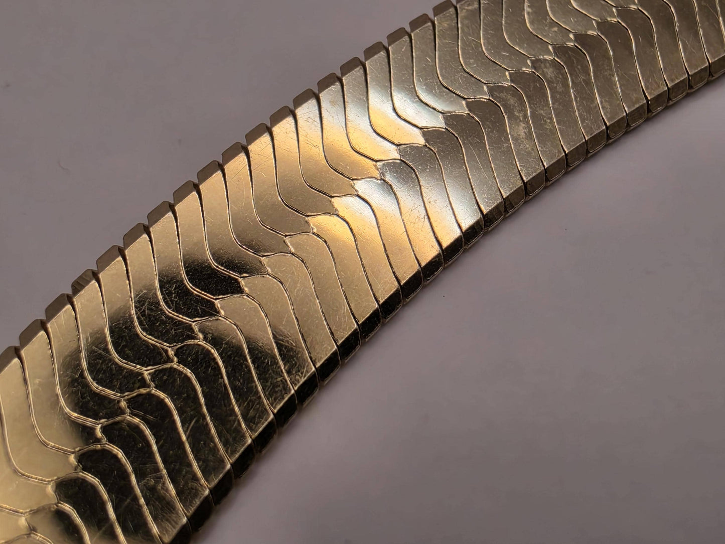 Gold Plated Sterling Silver Herringbone Chain Necklace 16 Inch 9.2mm 25.8 Grams Wide Flat Statement Jewelry