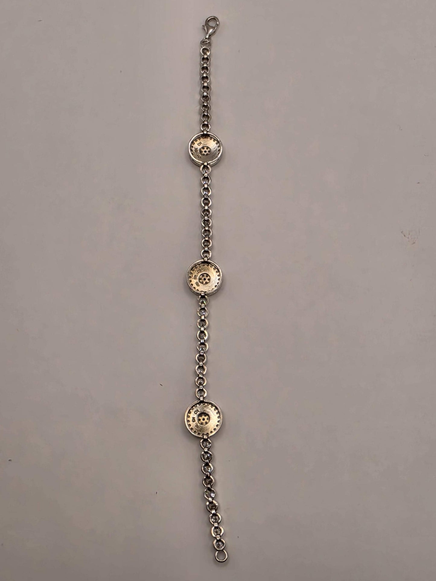 Sterling Silver Purple Evil Eye CZ Bracelet 7 Inch 11.1 Grams Three Station Nazar Tennis Style Protection Jewelry