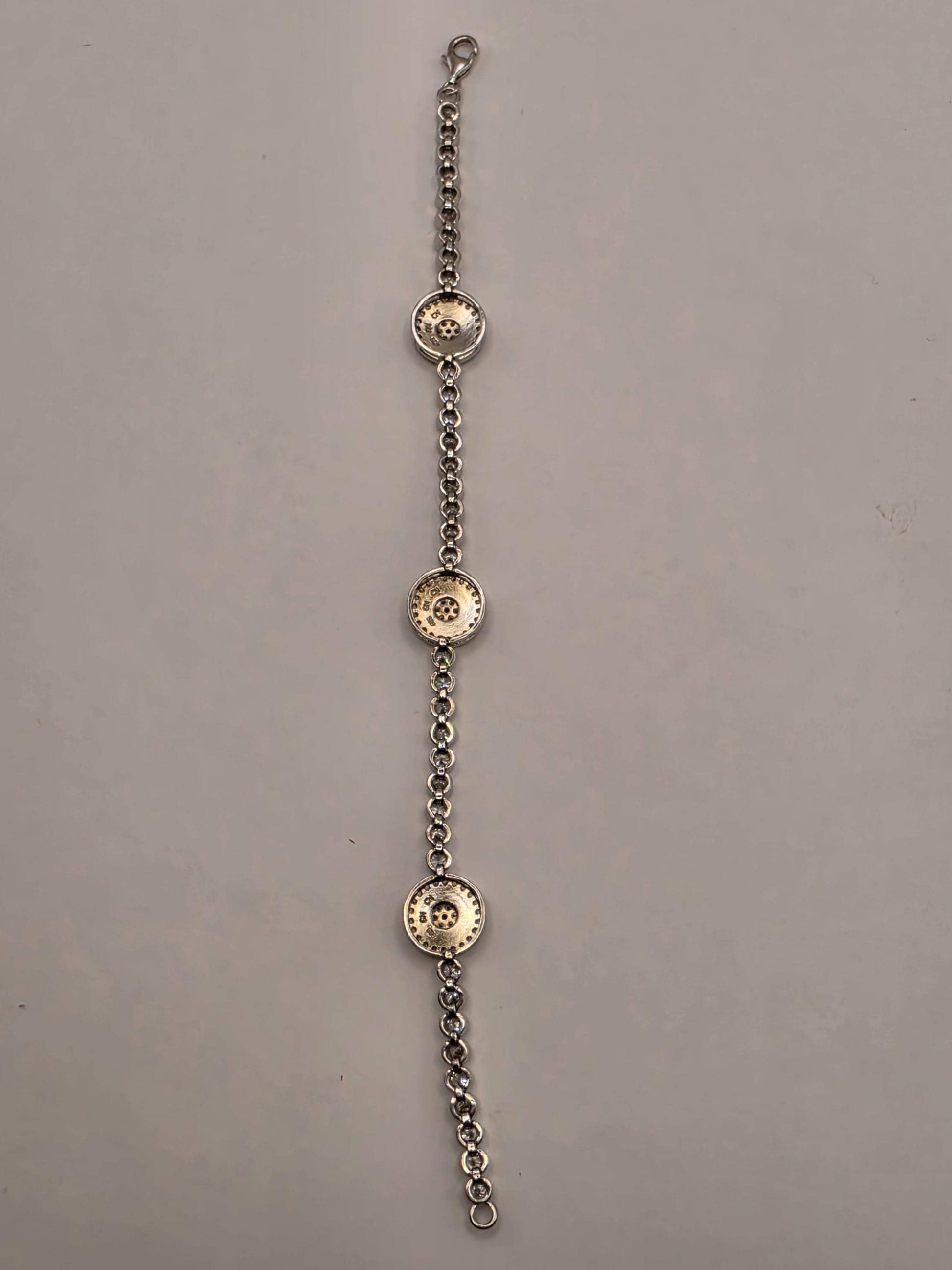 Sterling Silver Purple Evil Eye CZ Bracelet 7 Inch 11.1 Grams Three Station Nazar Tennis Style Protection Jewelry