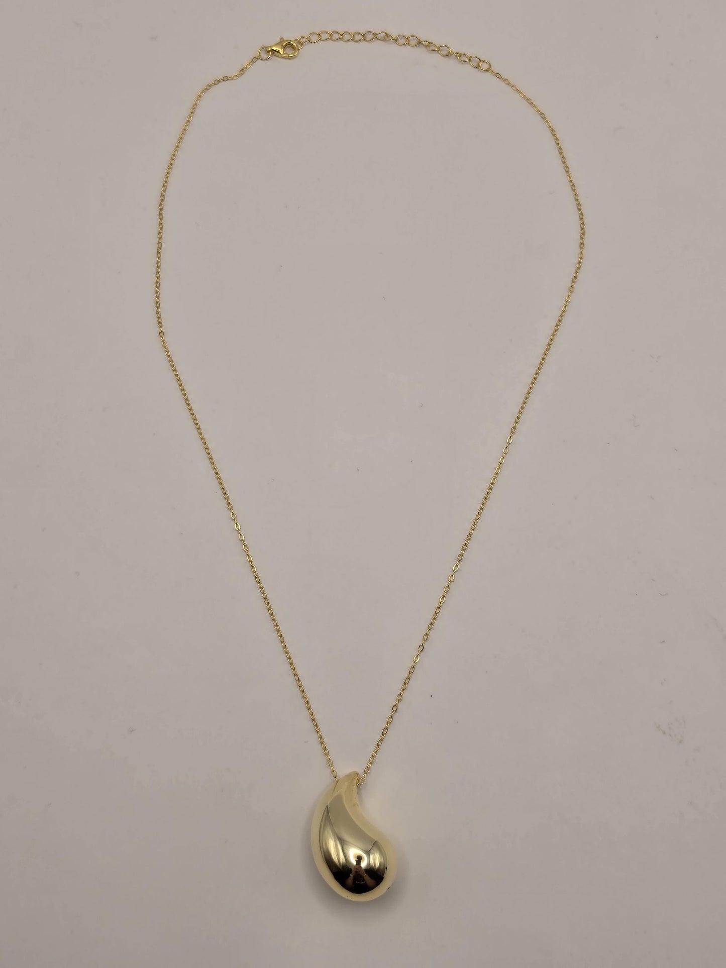 Gold Plated Sterling Silver Puffy Teardrop Pendant Necklace 18 Inch 4.6 Grams Minimalist Sculptural Jewelry