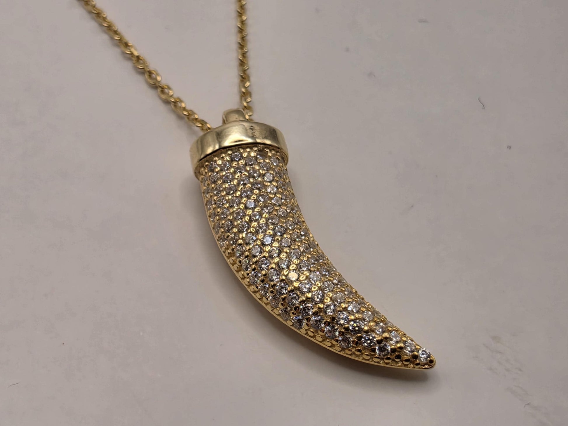 Gold Plated Sterling Silver Cornicello Necklace 17 Inch Italian Horn Good Luck Amulet Two Tone Mesh Pendant 4.9g