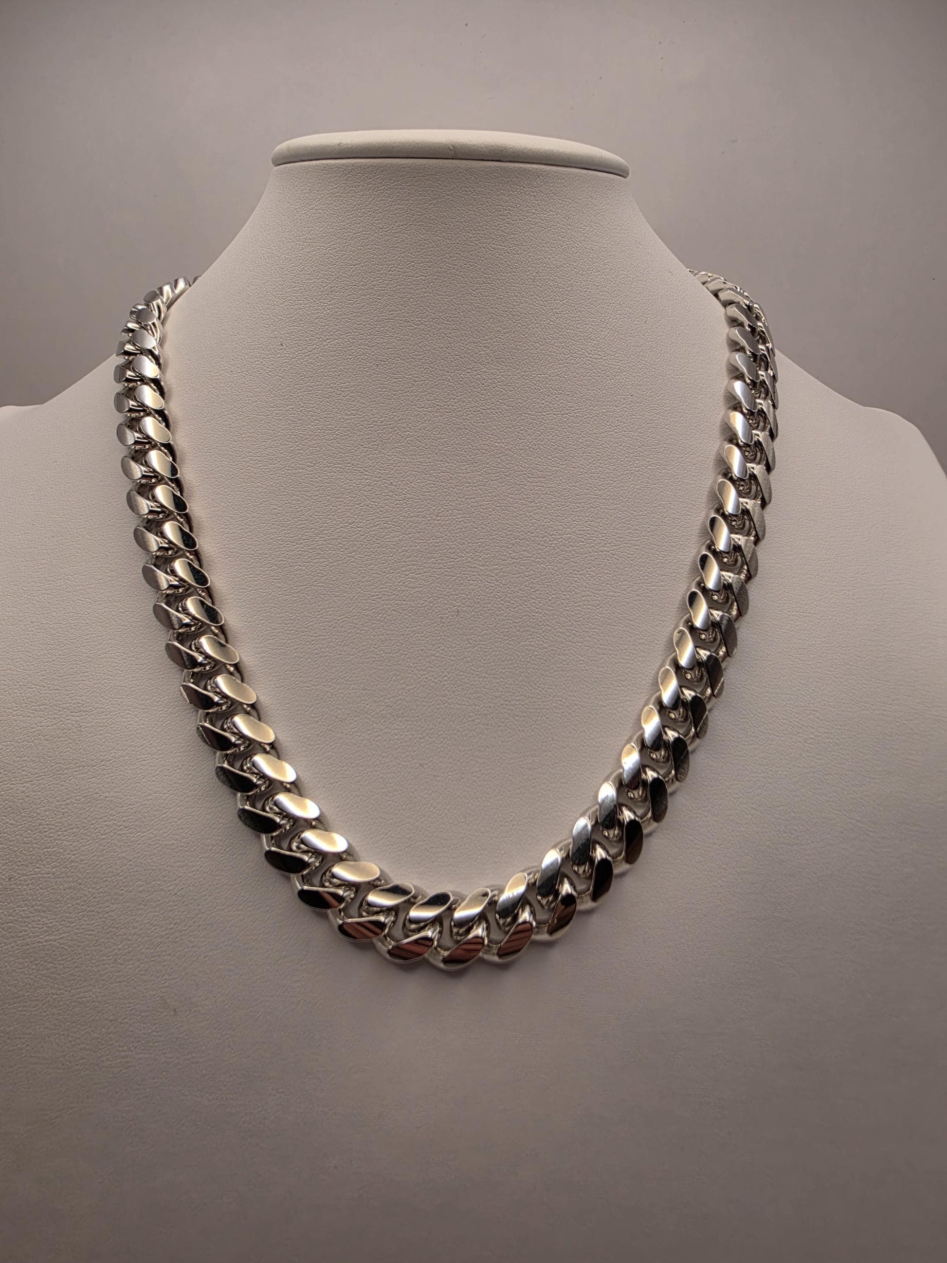 Massive Solid Sterling Silver Miami Cuban Link Chain 20 Inch 12mm 166.7 Grams Heavy Mens Statement Necklace