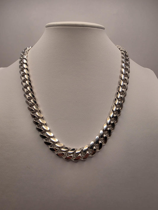 Massive Solid Sterling Silver Miami Cuban Link Chain 20 Inch 12mm 166.7 Grams Heavy Mens Statement Necklace