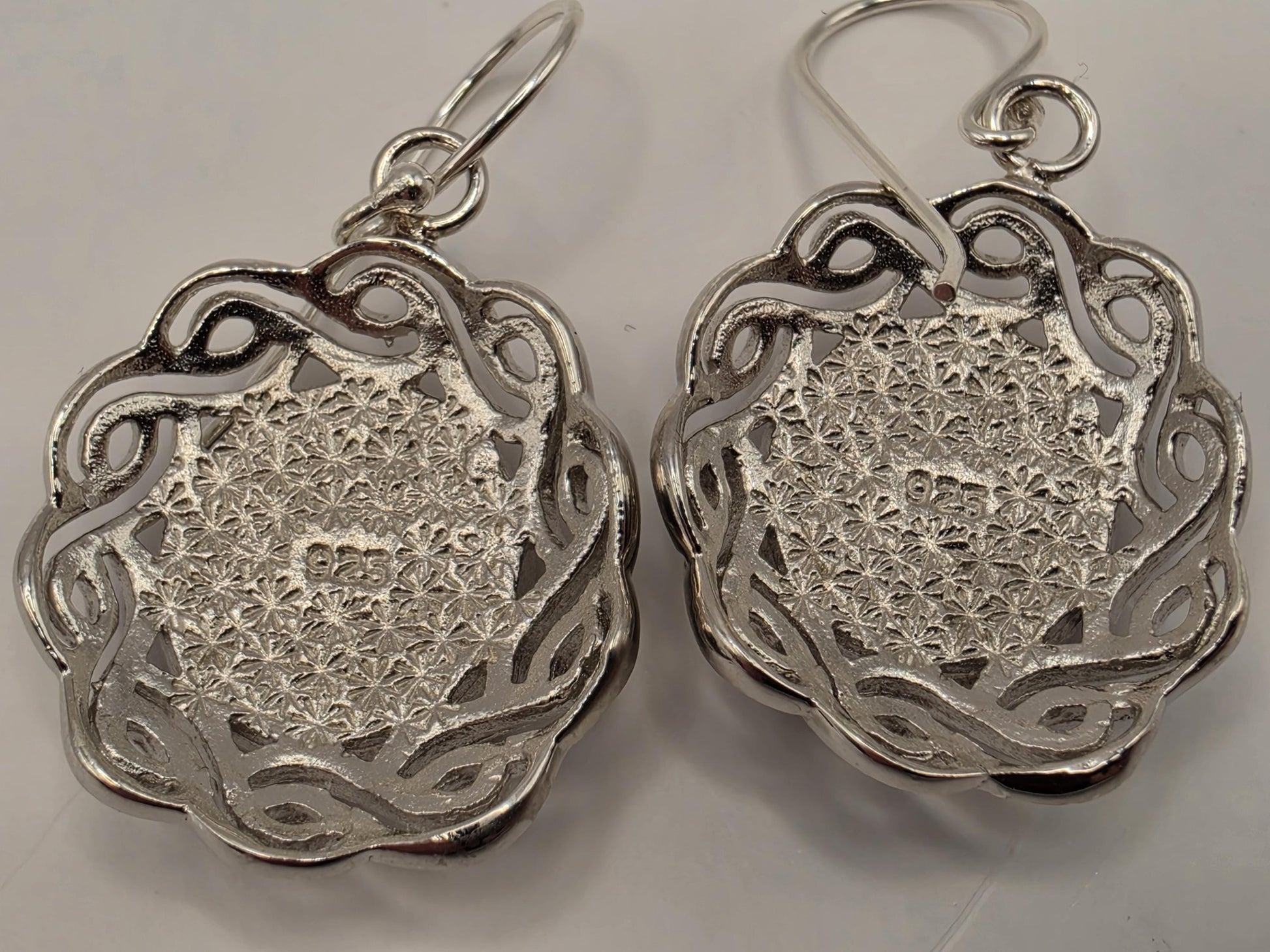 Black Onyx Earrings Sterling Silver Round Cabochon Woven Halo Dangle 1 Inch 9.3 Grams Celtic Bali Statement Gift for Her