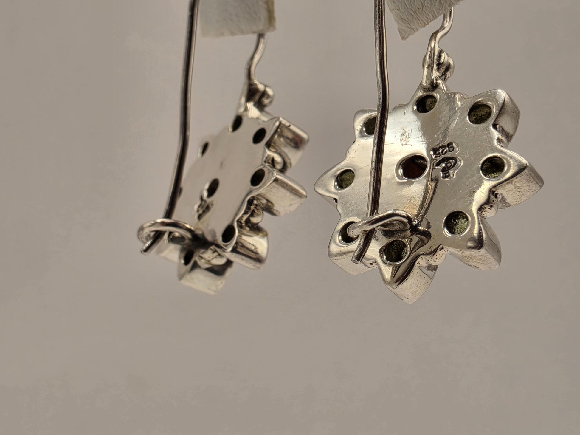 Garnet Peridot Flower Earrings Sterling Silver Floral Cluster Dangle 0.625 Inch Red Green Gemstone Birthstone Gift for Her