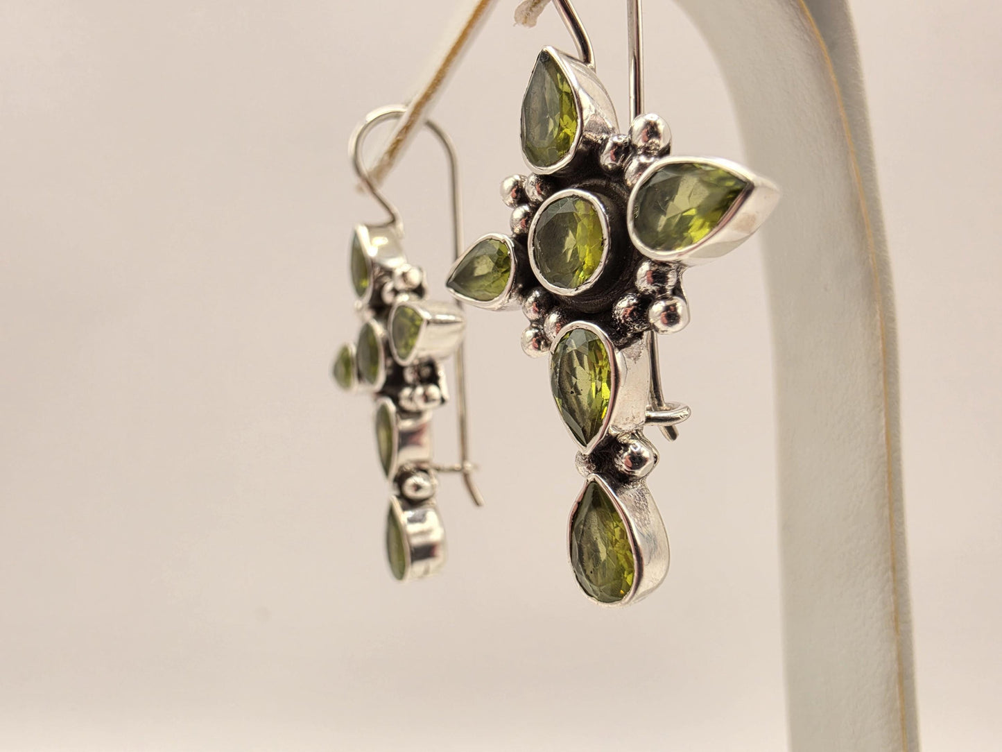 Peridot Cross Earrings Sterling Silver Multi Stone Dangle 1.25 Inch Green Gemstone Christian Faith August Birthstone Gift
