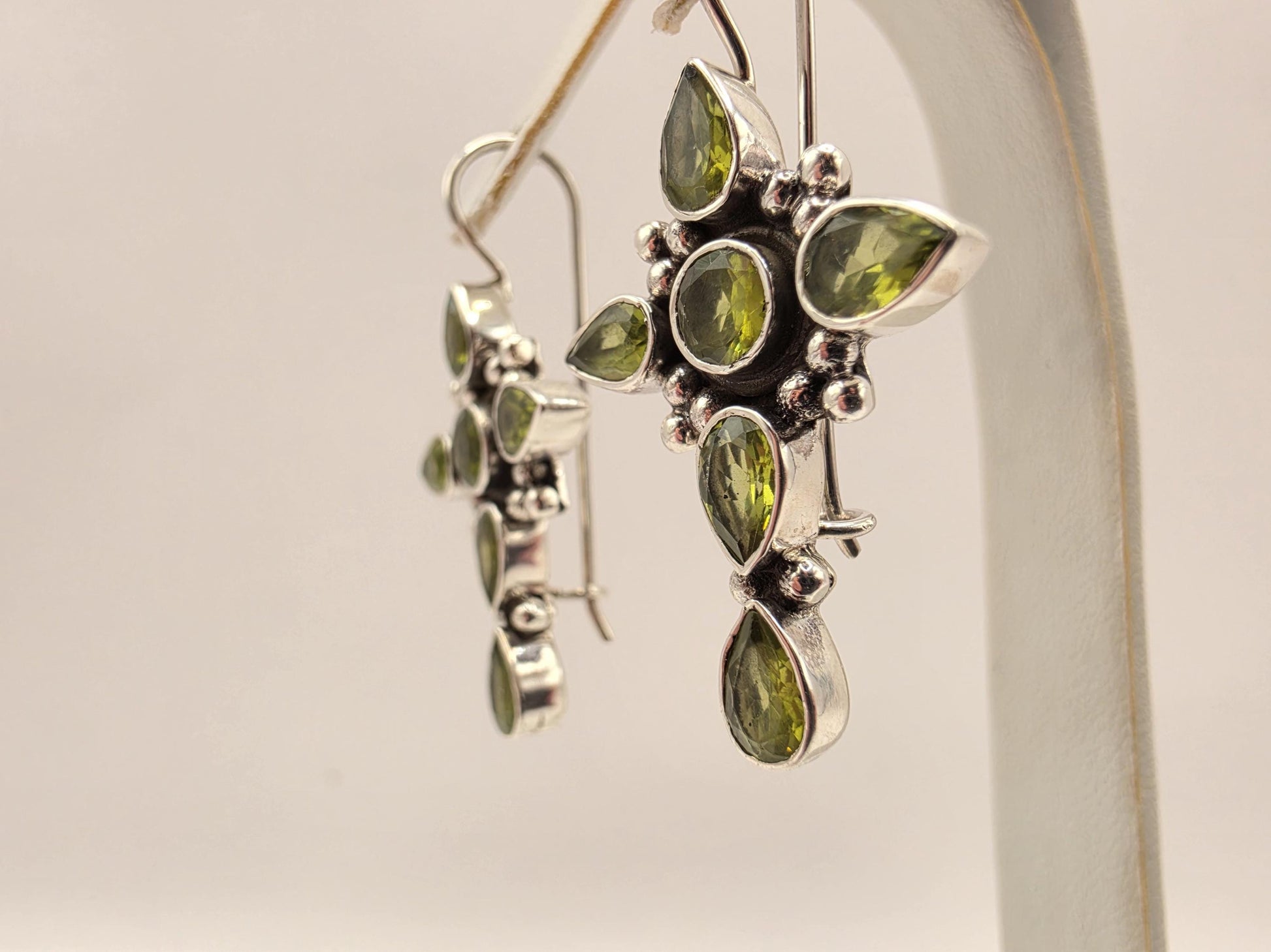 Peridot Cross Earrings Sterling Silver Multi Stone Dangle 1.25 Inch Green Gemstone Christian Faith August Birthstone Gift