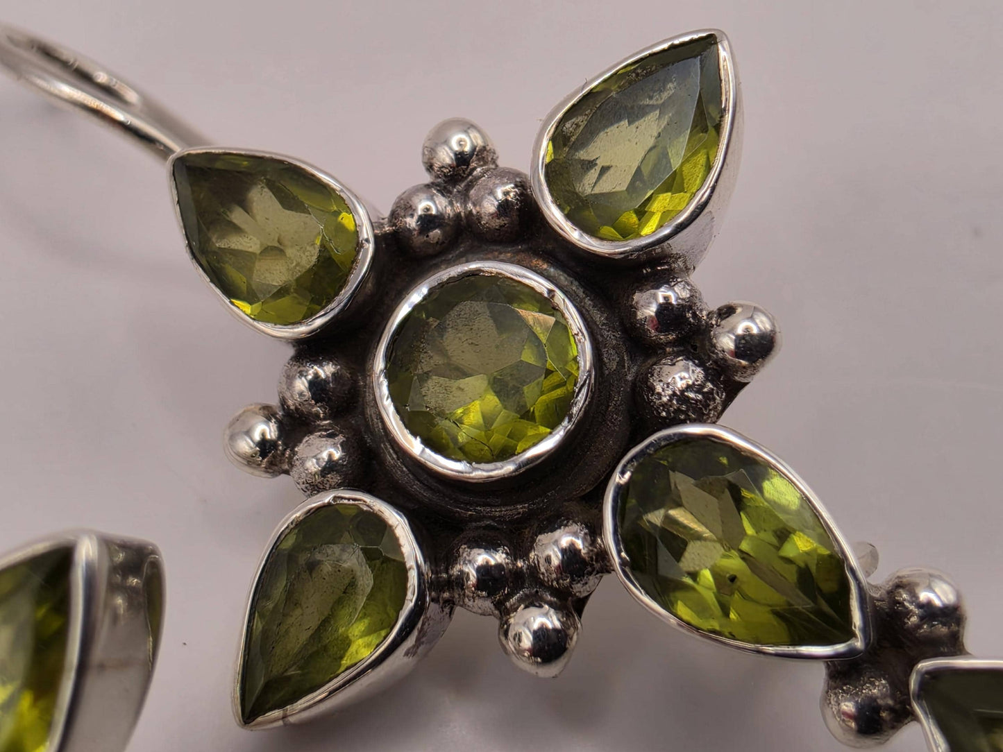 Peridot Cross Earrings Sterling Silver Multi Stone Dangle 1.25 Inch Green Gemstone Christian Faith August Birthstone Gift