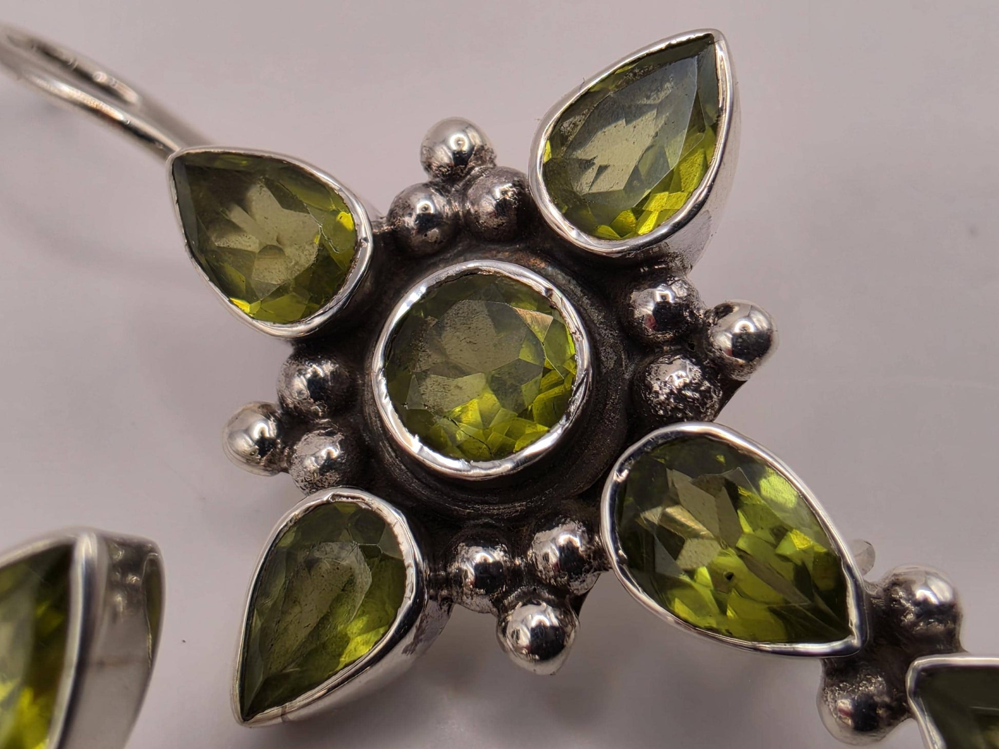 Peridot Cross Earrings Sterling Silver Multi Stone Dangle 1.25 Inch Green Gemstone Christian Faith August Birthstone Gift