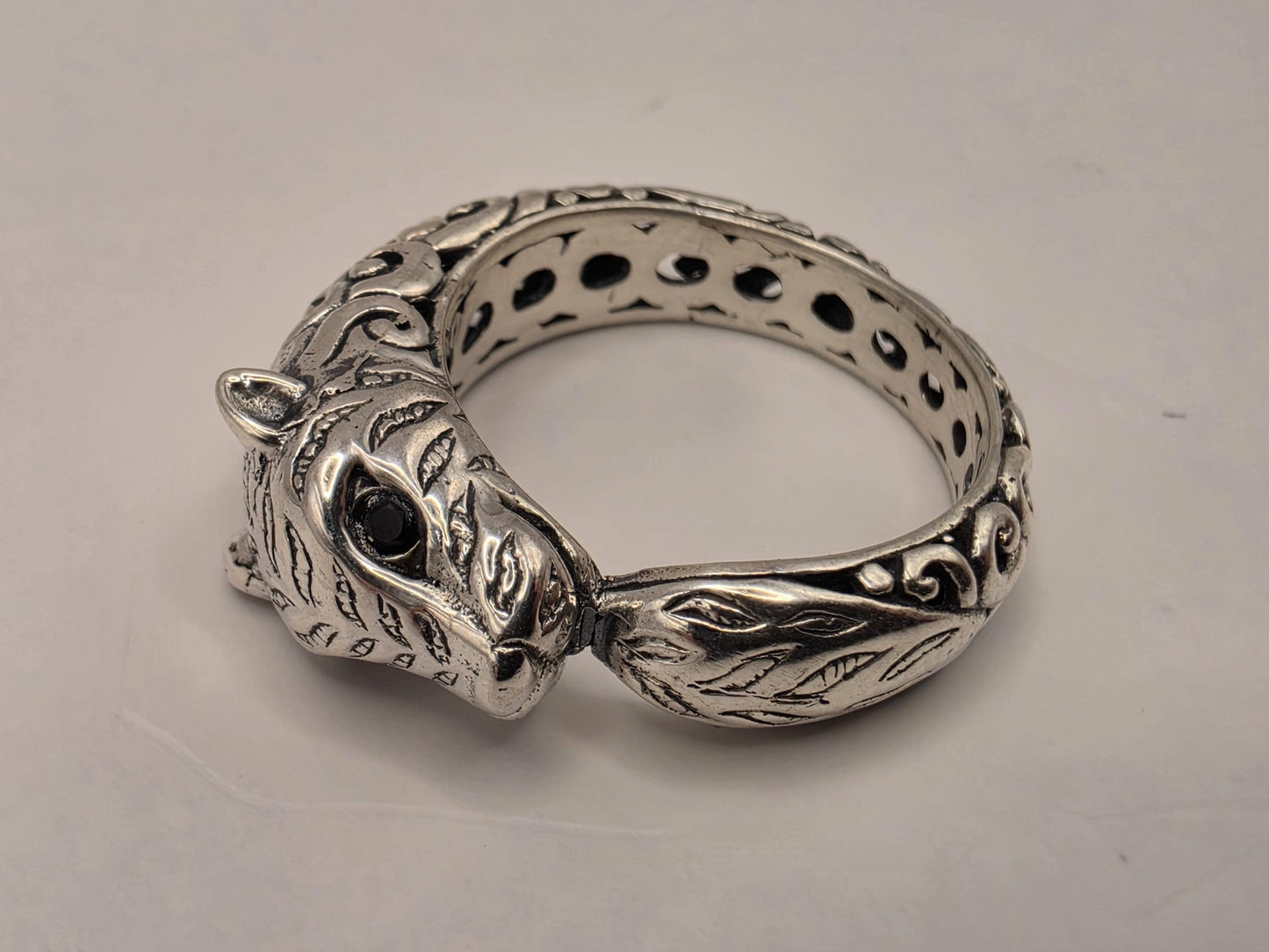 Sterling Silver Jaguar Ouroboros Ring Size 7 Ornate Big Cat Biting Tail Circle Band 5 Grams Oxidized Mythology Statement Ring