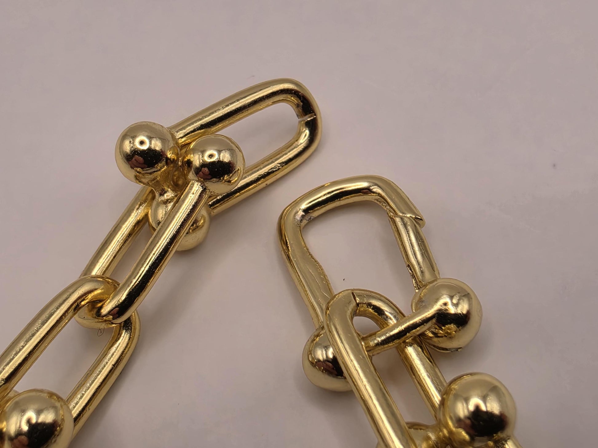 Gold Plated Silver Ball Link Necklace Paperclip Chain 16 Inch 54.8 Grams Chunky Hardware Carabiner Statement Jewelry