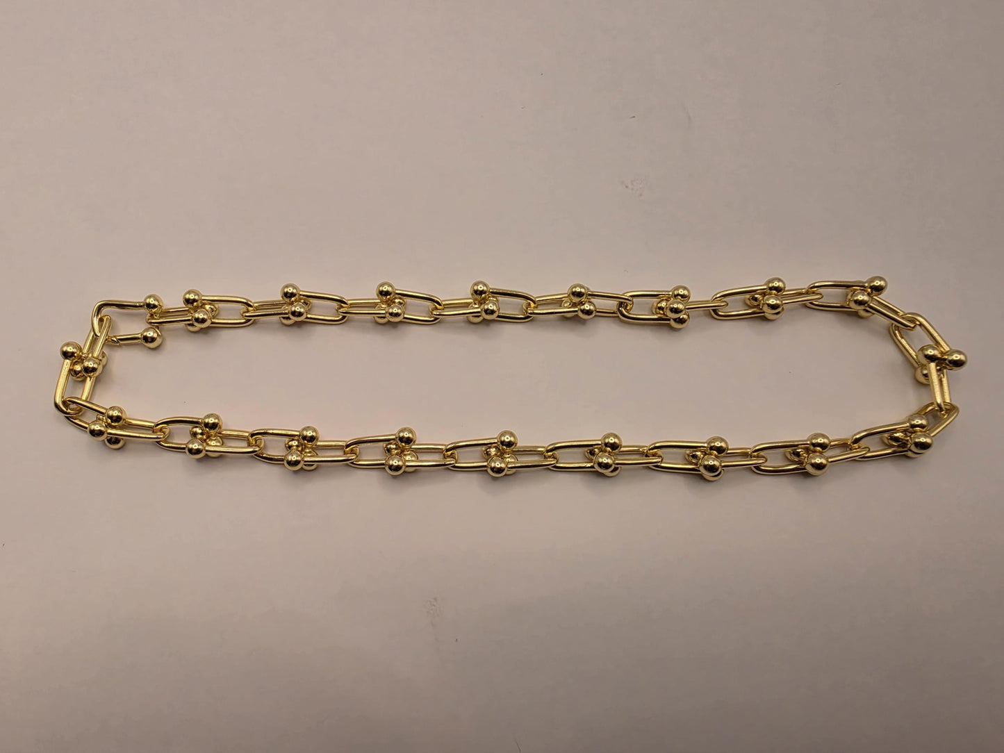 Gold Plated Silver Ball Link Necklace Paperclip Chain 16 Inch 54.8 Grams Chunky Hardware Carabiner Statement Jewelry