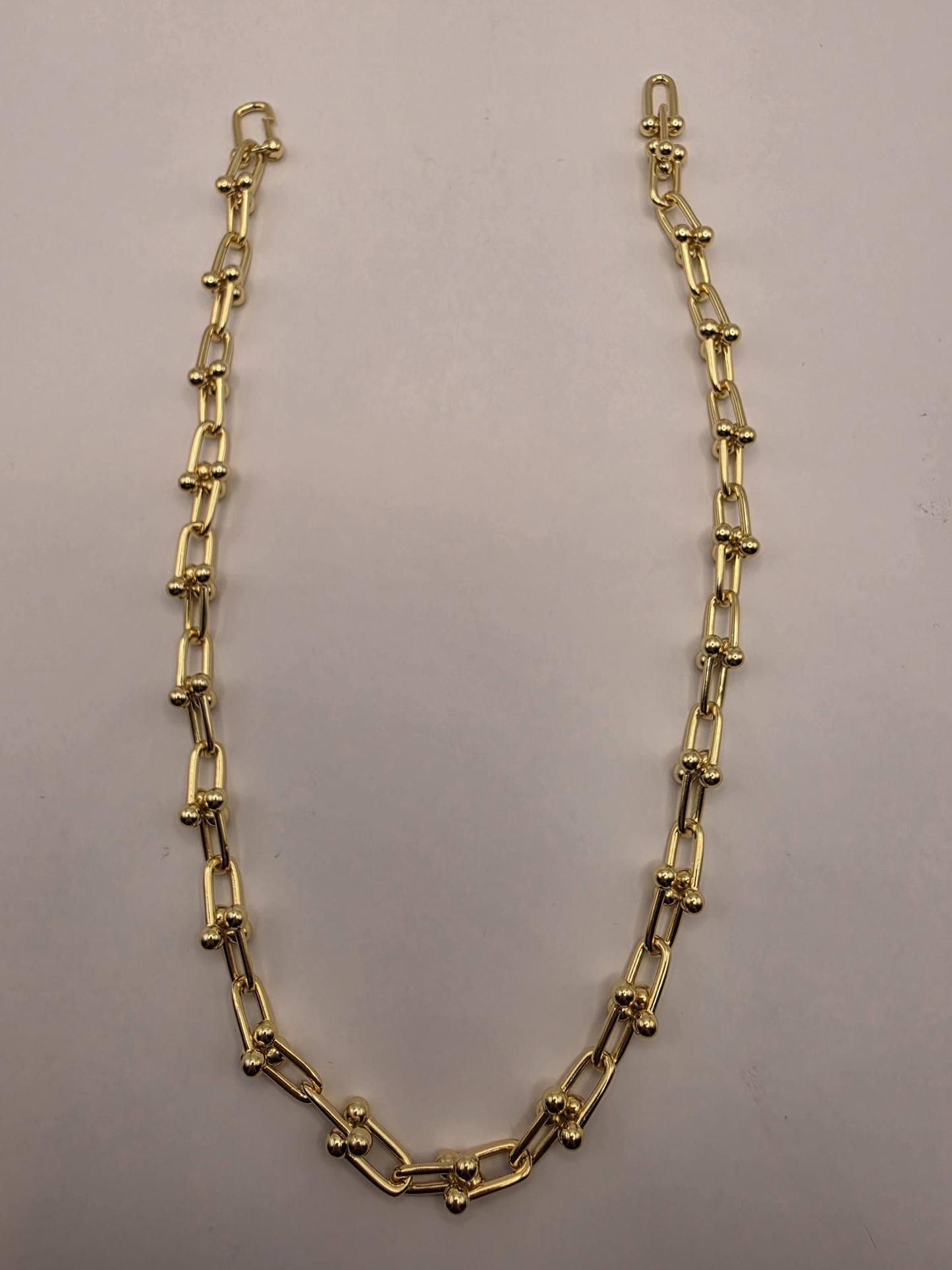 Gold Plated Silver Ball Link Necklace Paperclip Chain 18 Inch 61 Grams Chunky Unisex Hardware Carabiner Statement Jewelry