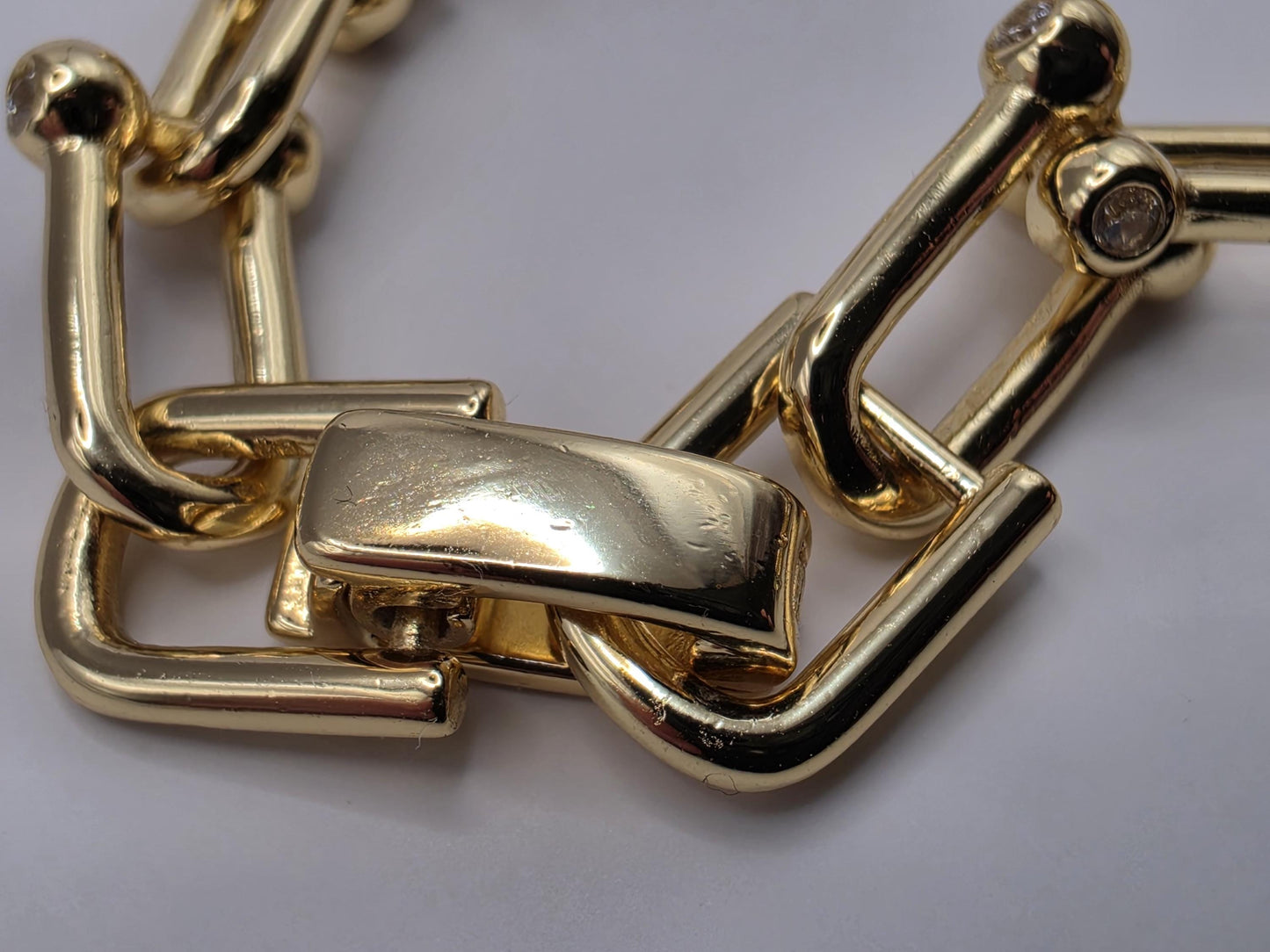 Gold Plated Silver Ball Link Necklace Paperclip Chain 18 Inch 61 Grams Chunky Unisex Hardware Carabiner Statement Jewelry