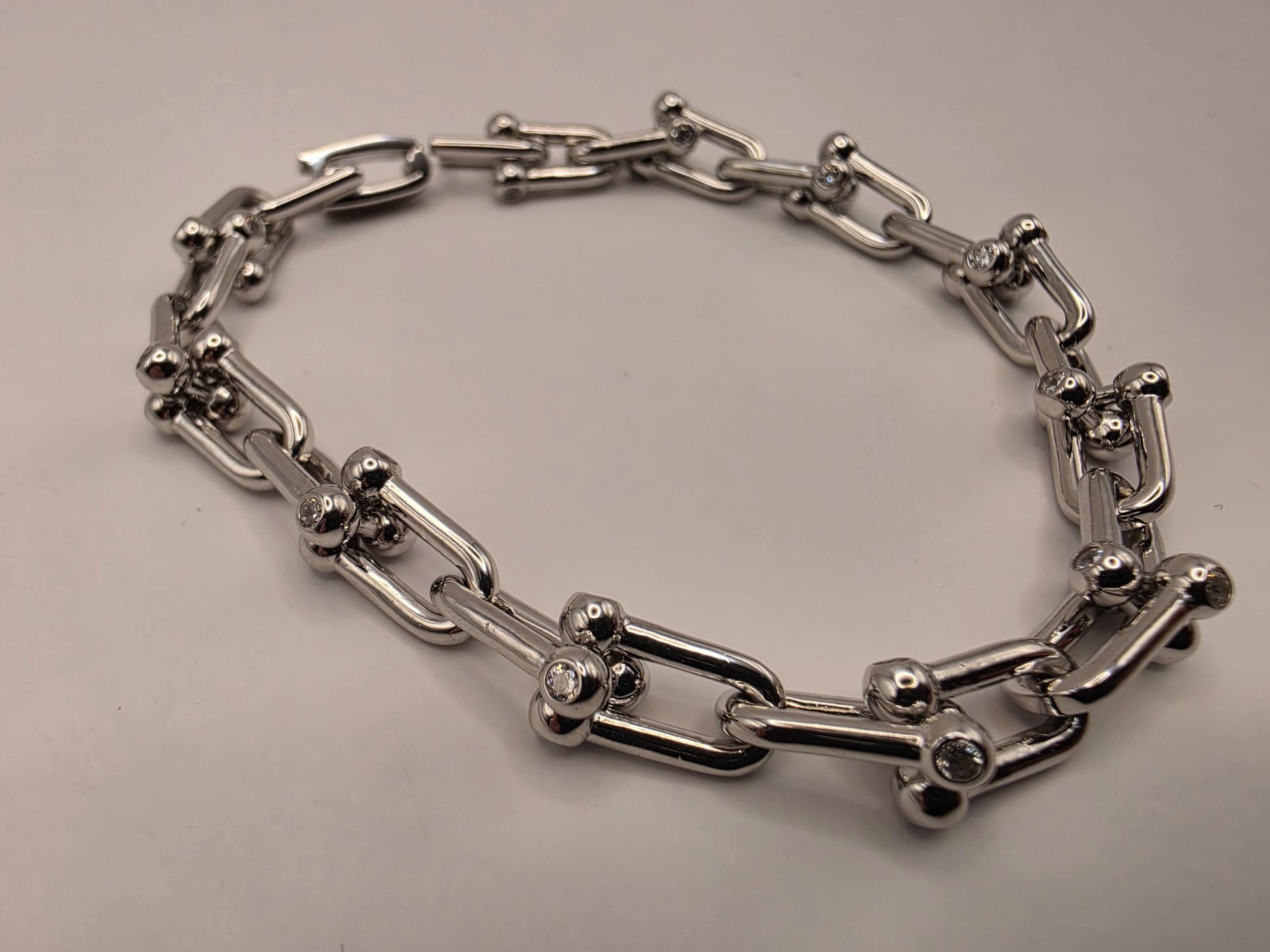 Sterling Silver Ball Link Bracelet CZ Accent Paperclip Chain 8 Inch 23.9 Grams Chunky Hardware Unisex Statement Gift