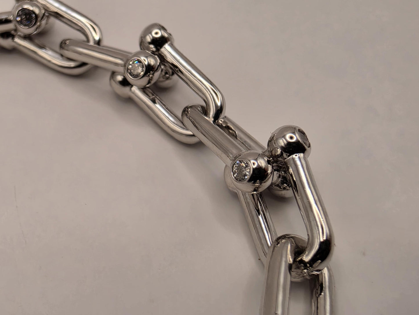Sterling Silver Ball Link Bracelet CZ Accent Paperclip Chain 8 Inch 23.9 Grams Chunky Hardware Unisex Statement Gift