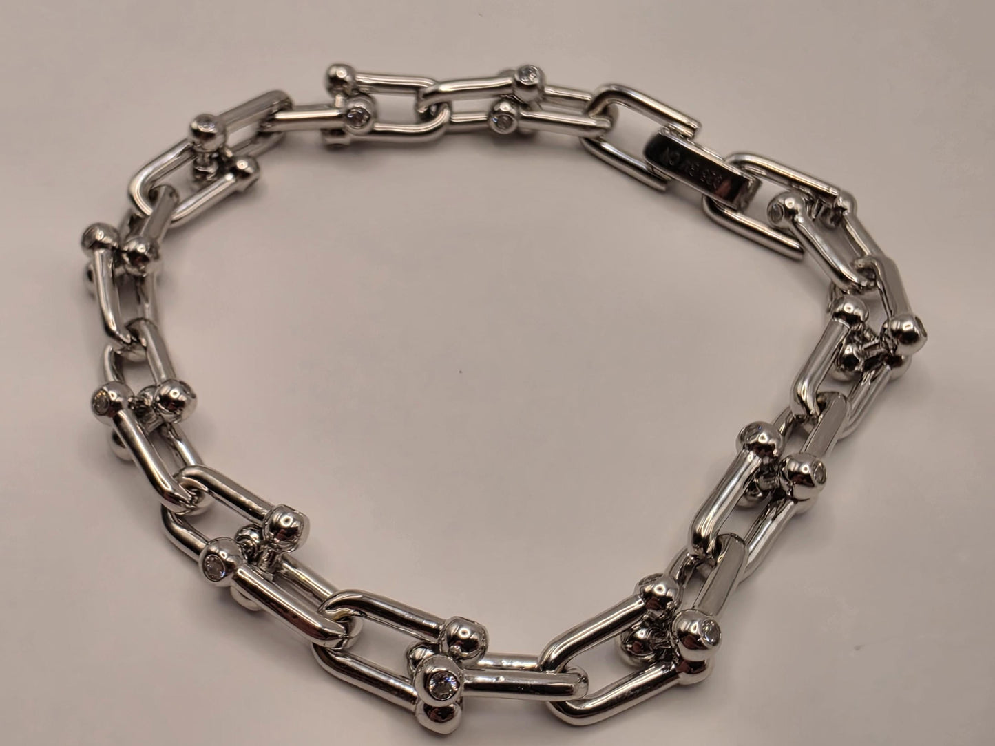 Sterling Silver Ball Link Bracelet CZ Accent Paperclip Chain 8 Inch 23.9 Grams Chunky Hardware Unisex Statement Gift
