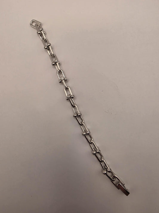 Sterling Silver Ball Link Bracelet CZ Accent Paperclip Chain 7 Inch 21.1 Grams Chunky Hardware Statement Gift for Her