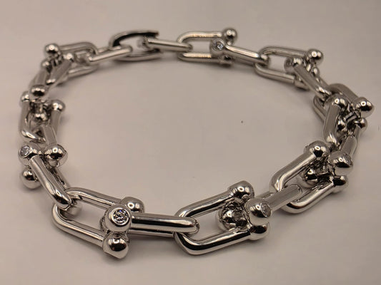 Sterling Silver Ball Link Bracelet CZ Accent Paperclip Chain 7 Inch 21.1 Grams Chunky Hardware Statement Gift for Her