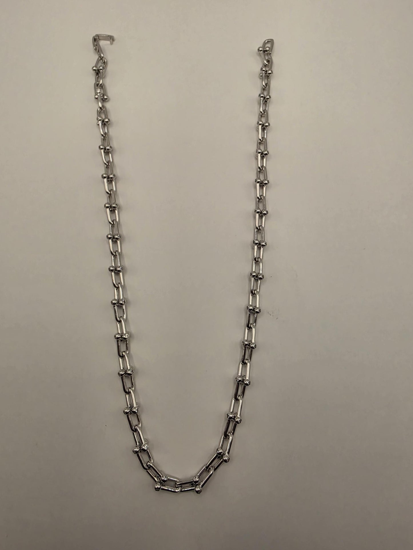 Sterling Silver Ball Link Necklace CZ Accent Paperclip Chain 20 Inch 60 Grams Chunky Hardware Unisex Statement Jewelry
