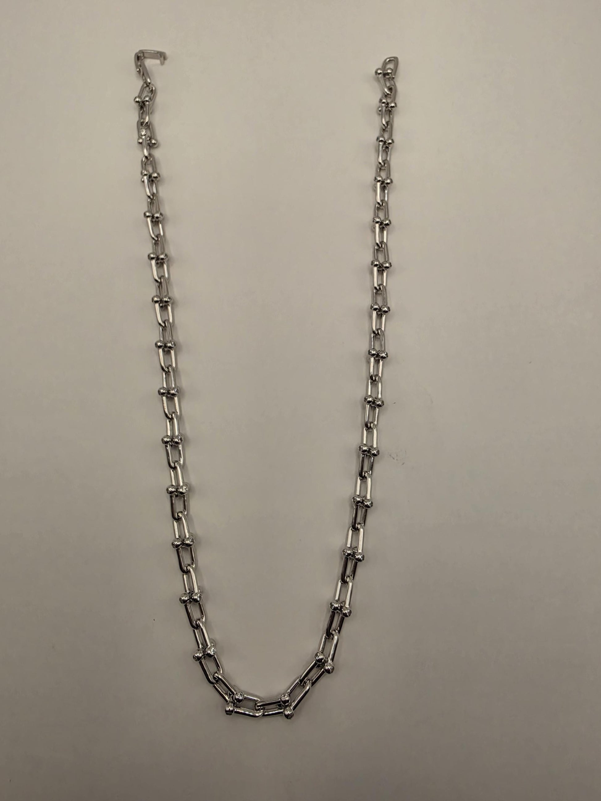 Sterling Silver Ball Link Necklace CZ Accent Paperclip Chain 20 Inch 60 Grams Chunky Hardware Unisex Statement Jewelry