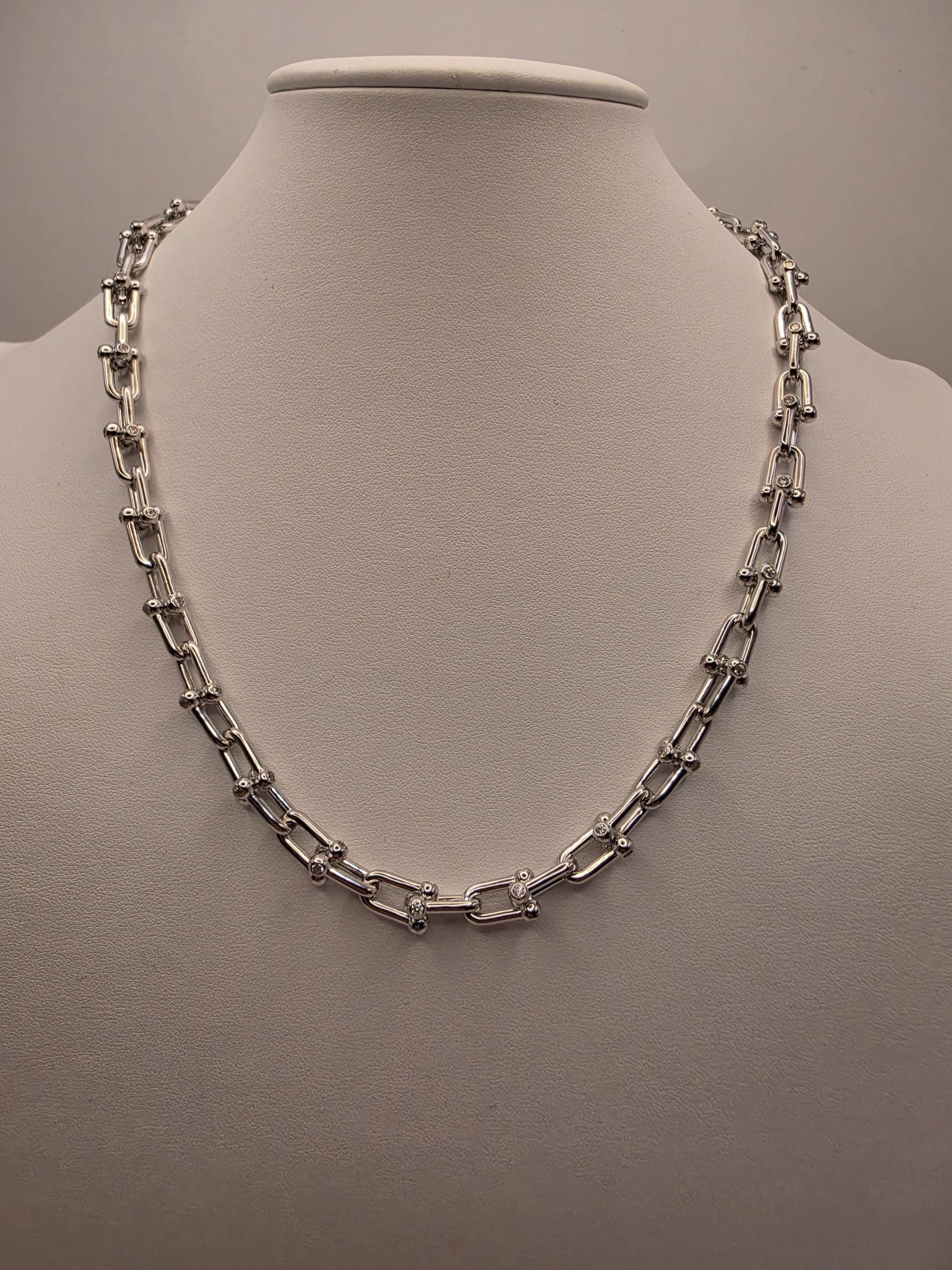 Sterling Silver Ball Link Necklace CZ Accent Paperclip Chain 20 Inch 60 Grams Chunky Hardware Unisex Statement Jewelry