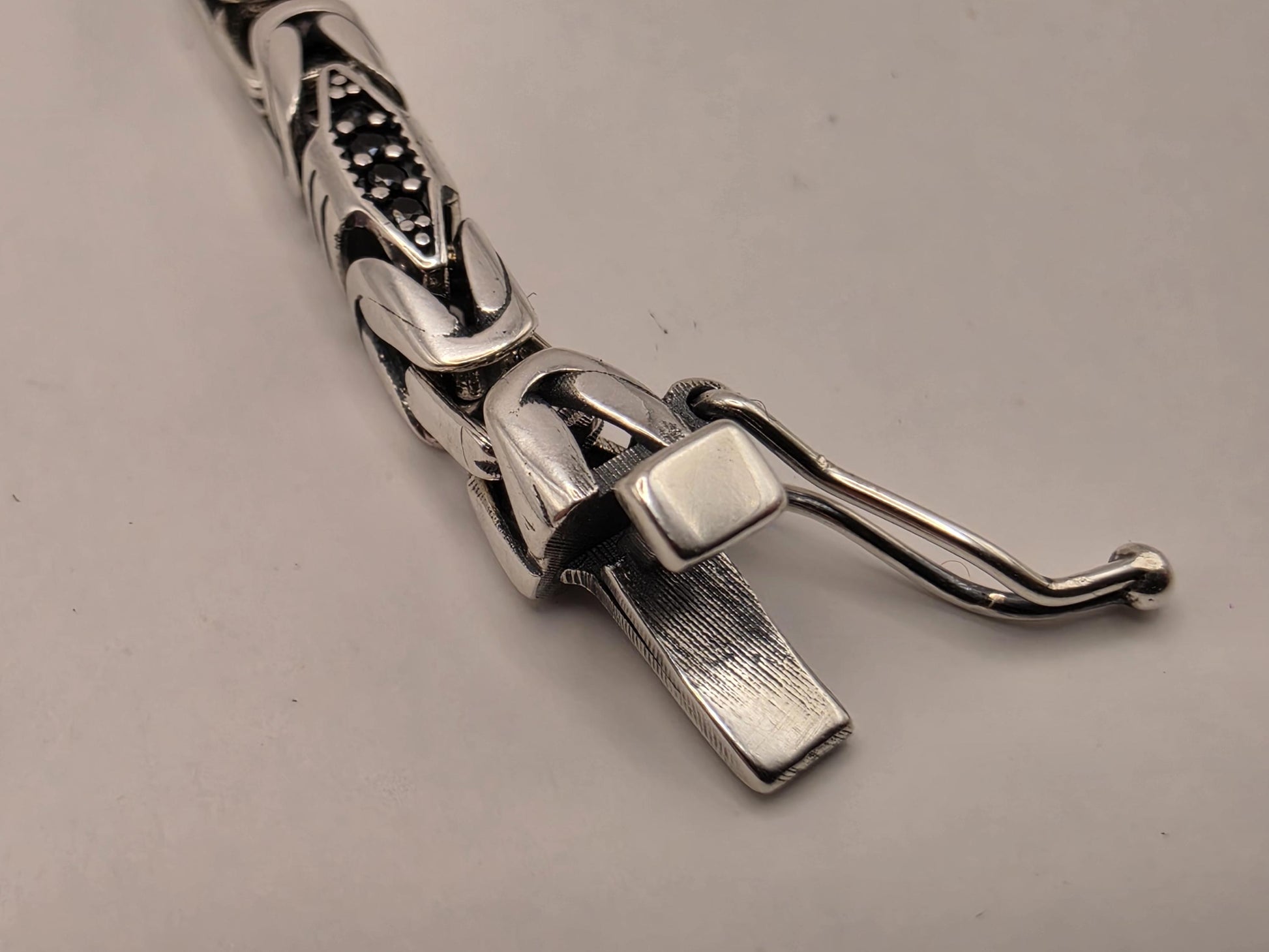 Sterling Silver Black Accent Geometric Bracelet 9" 4mm - view 8