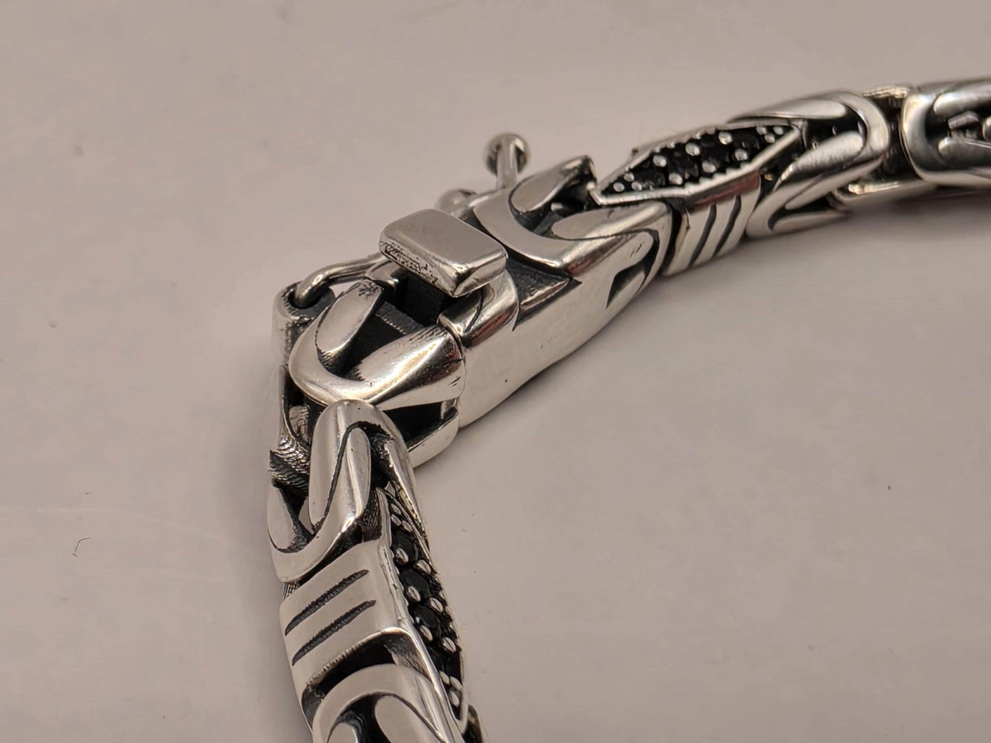 Sterling Silver Black Accent Geometric Bracelet 9" 4mm - view 3