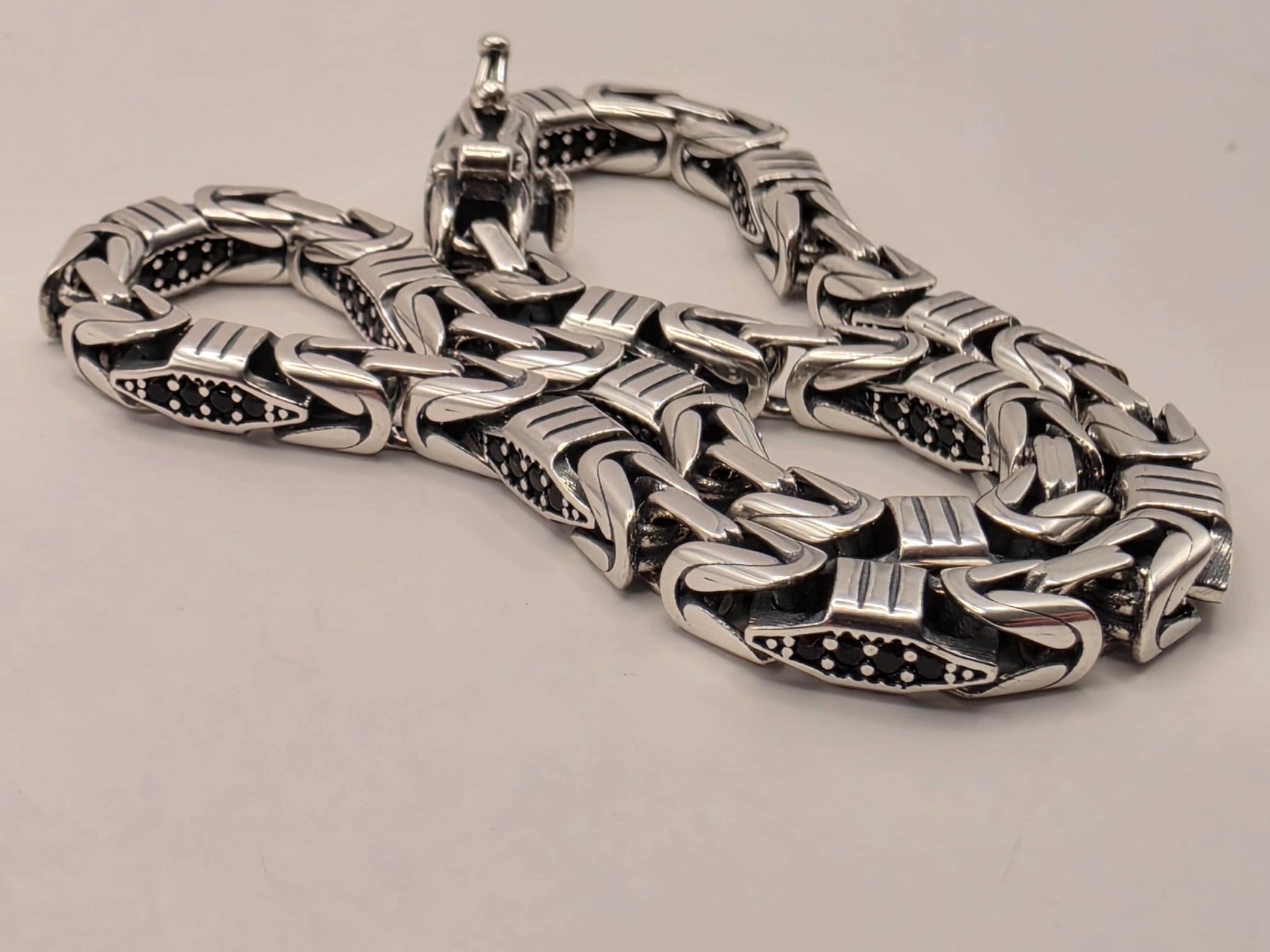 Sterling Silver Black Accent Geometric Bracelet 9" 4mm - view 4