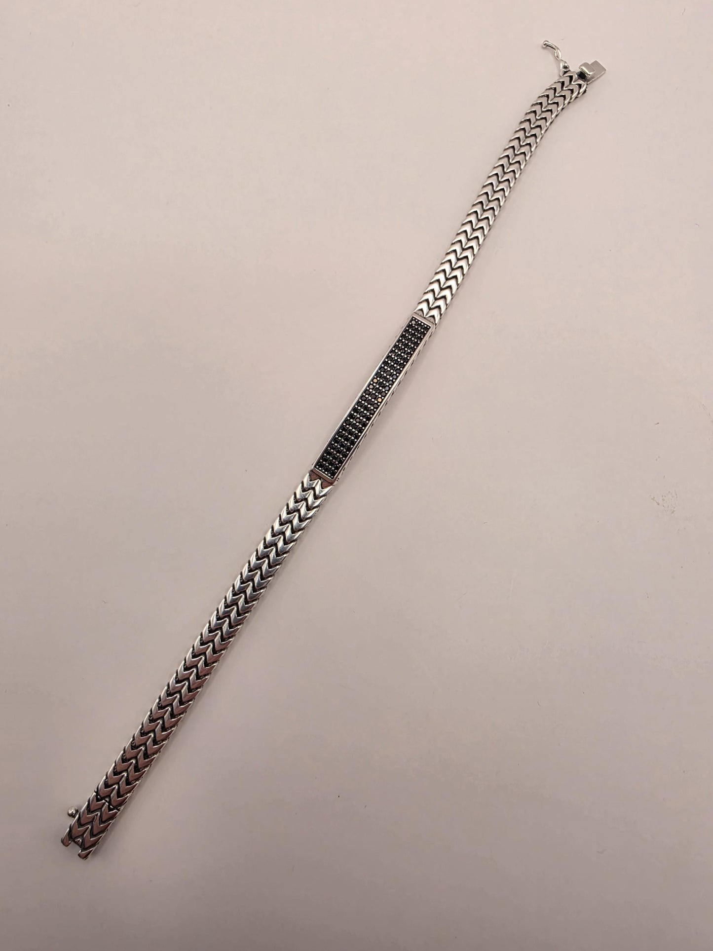 Sterling Silver Black CZ Station Bracelet 8.5 Inch 7mm 32.6 Grams Unisex Statement Jewelry Gift
