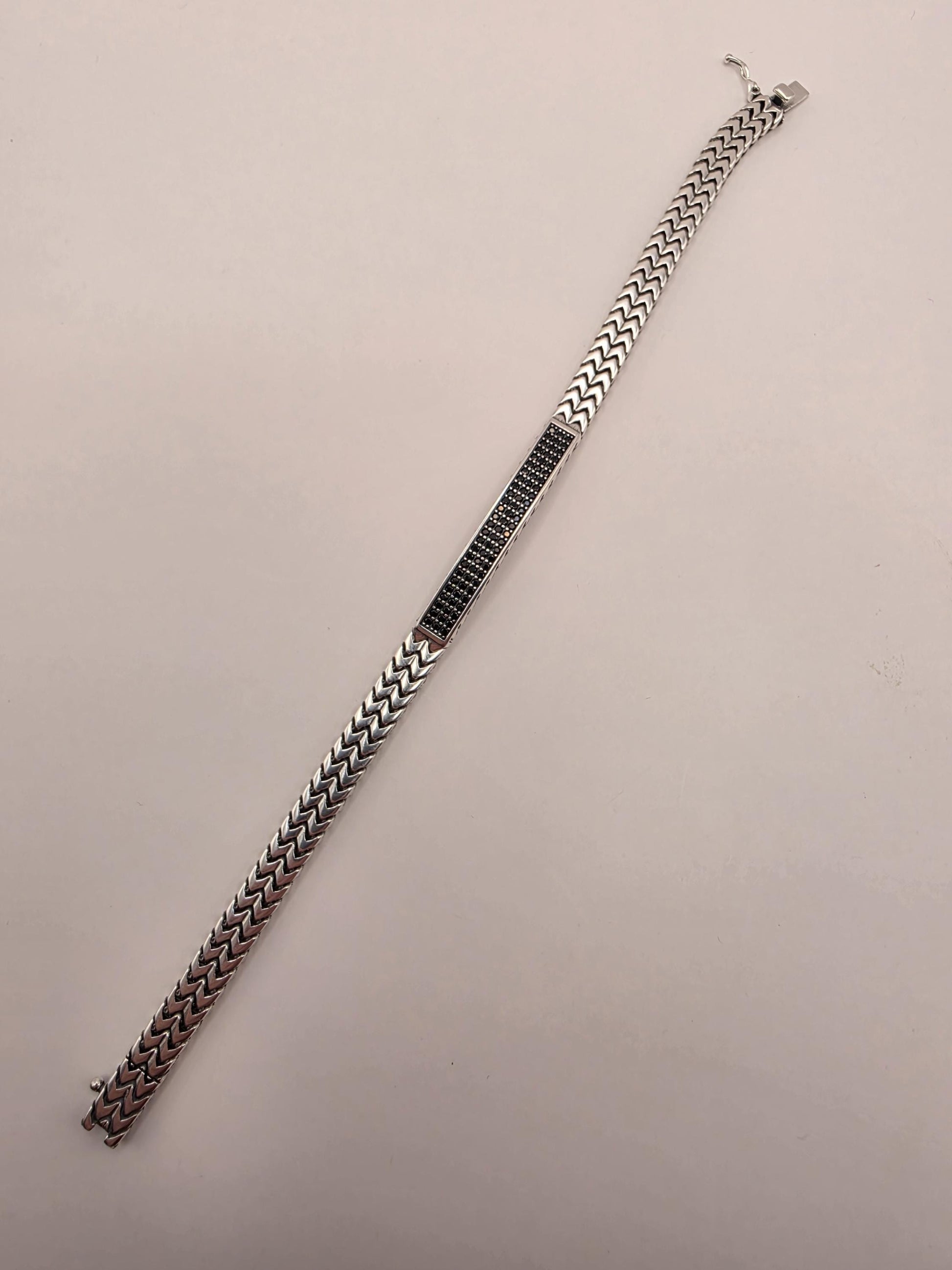 Sterling Silver Black CZ Station Bracelet 8.5 Inch 7mm 32.6 Grams Unisex Statement Jewelry Gift