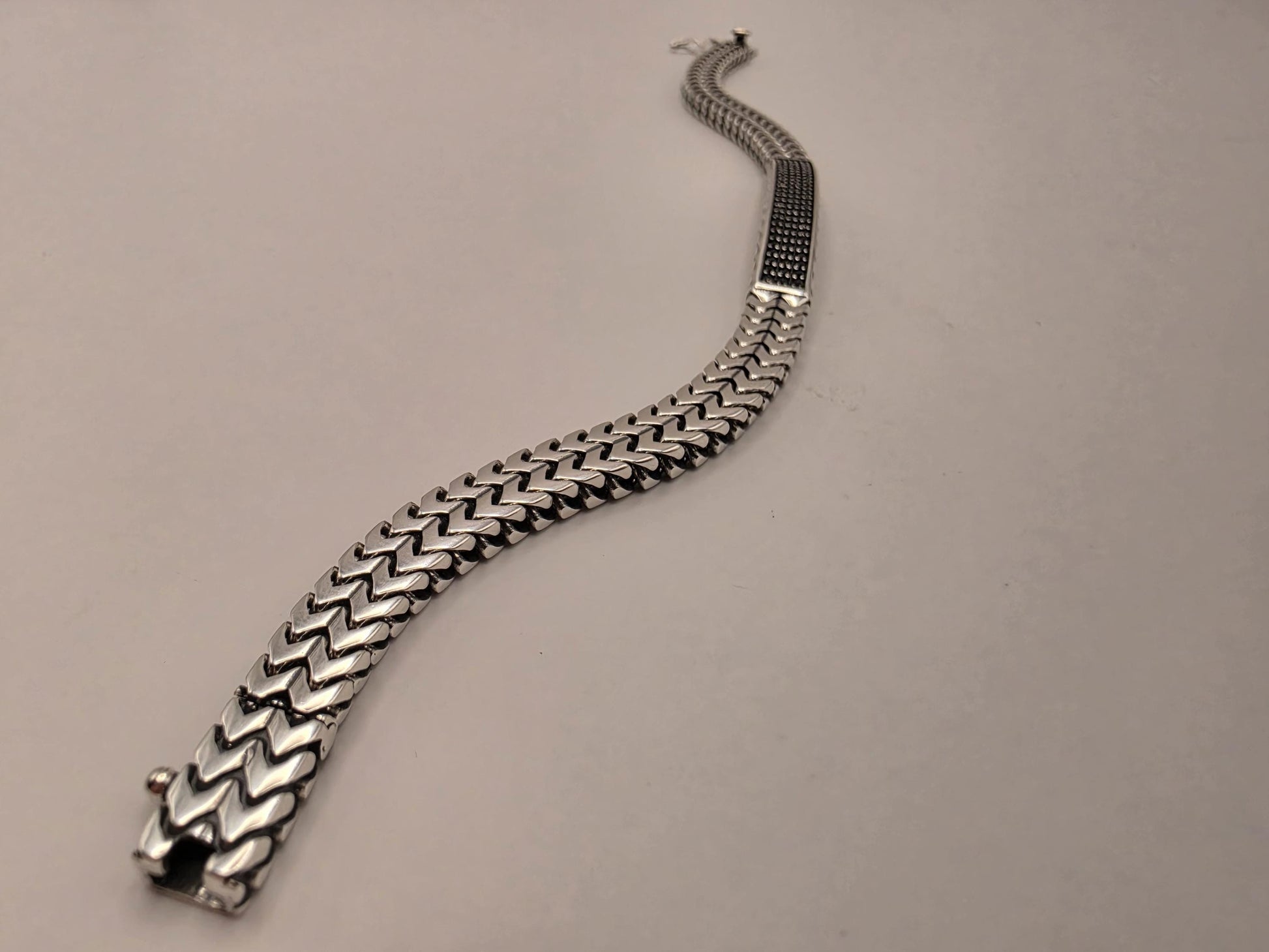 Sterling Silver Black CZ Station Bracelet 8.5 Inch 7mm 32.6 Grams Unisex Statement Jewelry Gift