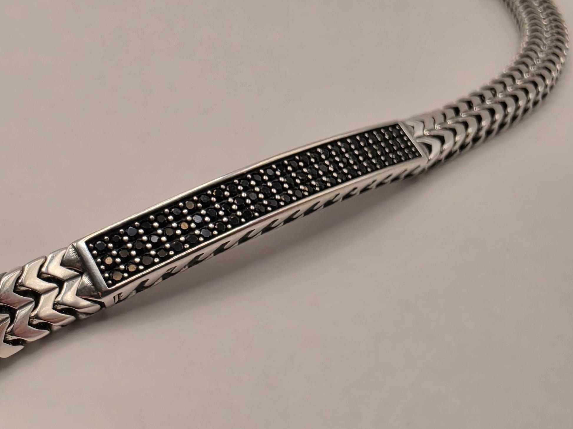 Sterling Silver Black CZ Station Bracelet 8.5 Inch 7mm 32.6 Grams Unisex Statement Jewelry Gift