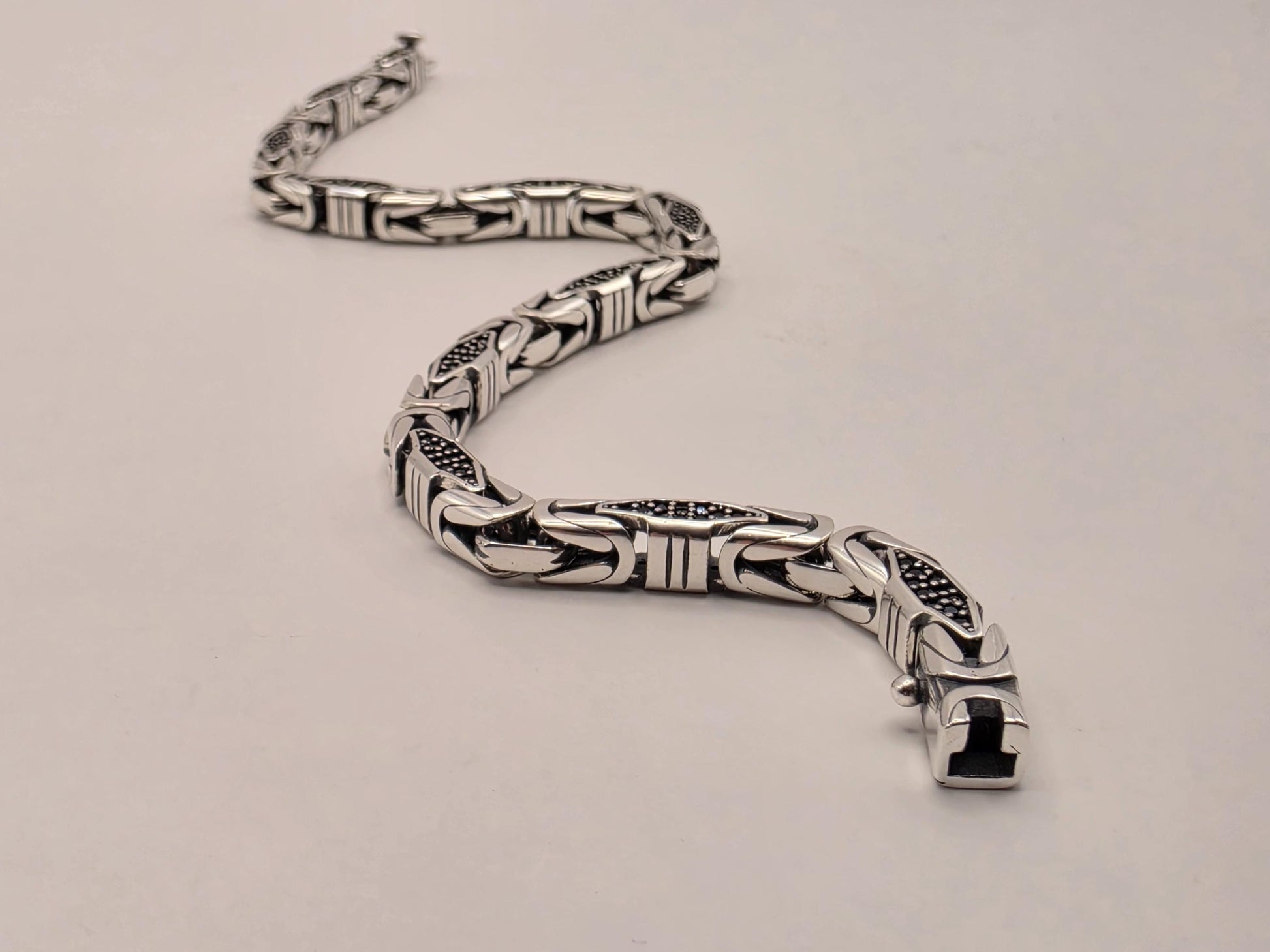 Sterling Silver Black Accent Geometric Bracelet 9" 5mm - view 2