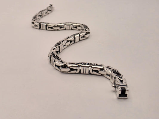 Sterling Silver Black Accent Geometric Bracelet 9" 5mm - view 2