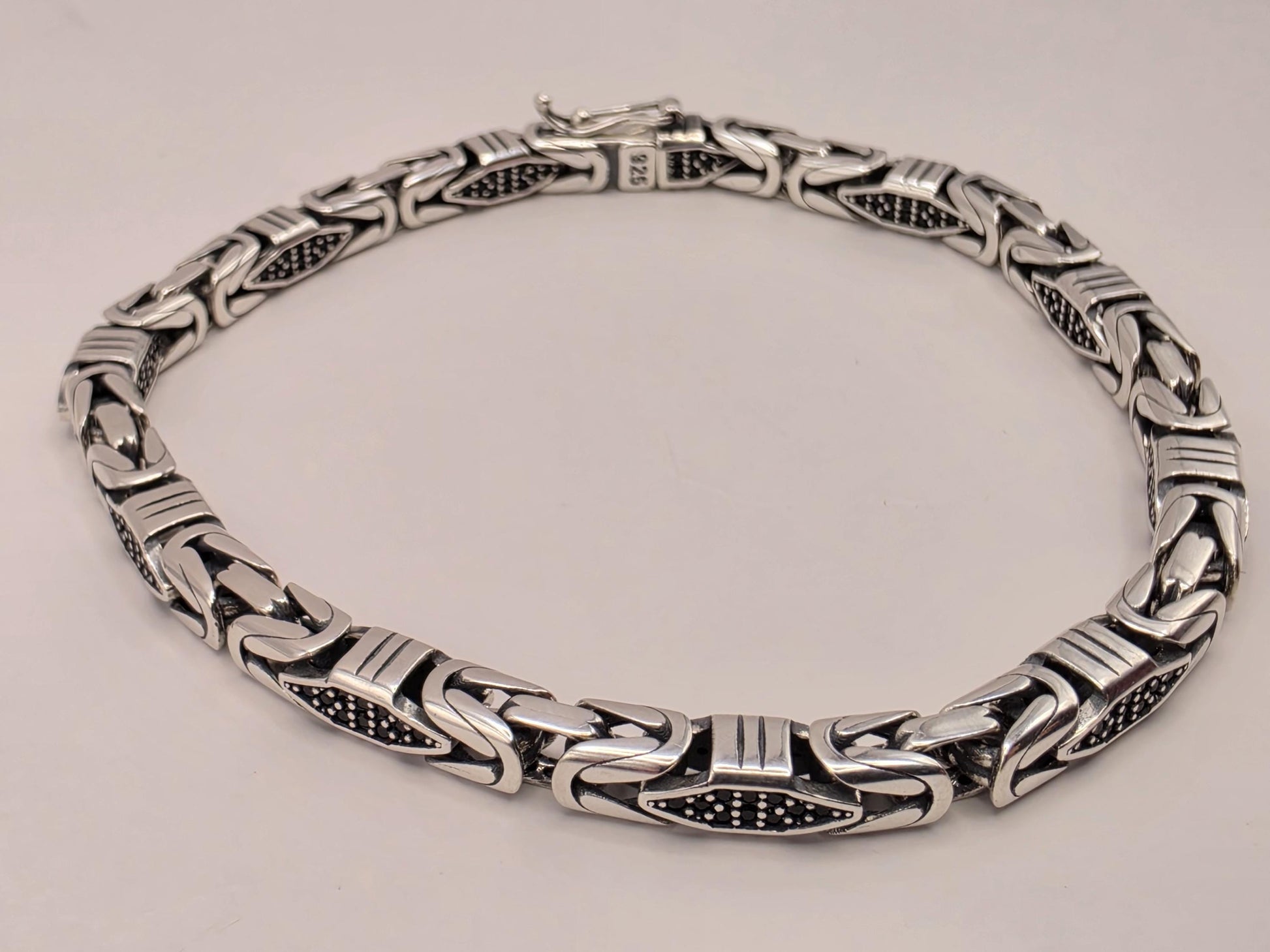 Sterling Silver Black Accent Geometric Bracelet 9" 5mm - view 3