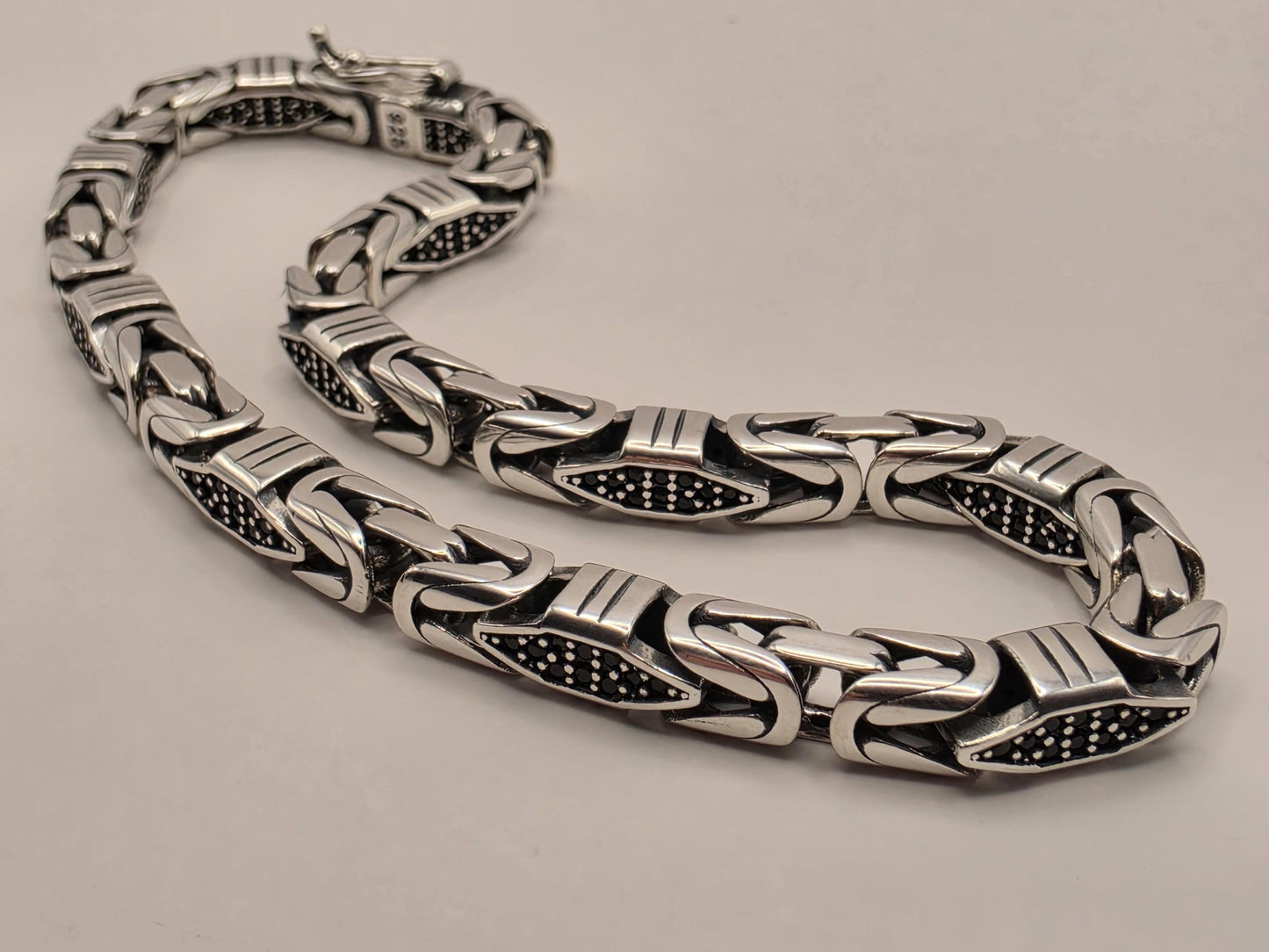 Sterling Silver Black Accent Geometric Bracelet 9" 5mm - view 1
