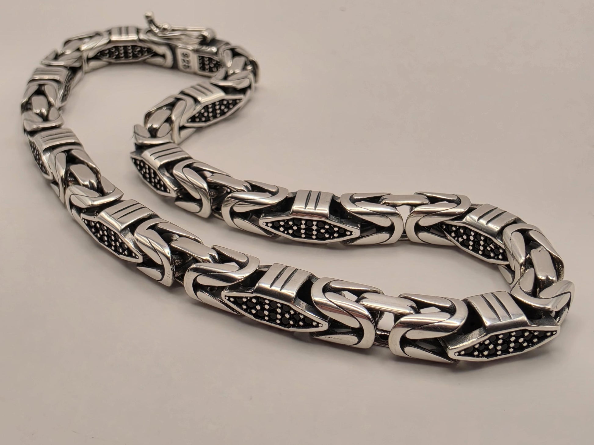Sterling Silver Black Accent Geometric Bracelet 9" 5mm - view 1