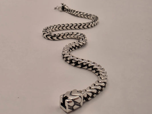 Sterling Silver Chevron Chain Bracelet 8.5 Inch 4mm 17.8 Grams Unisex Statement Jewelry Gift