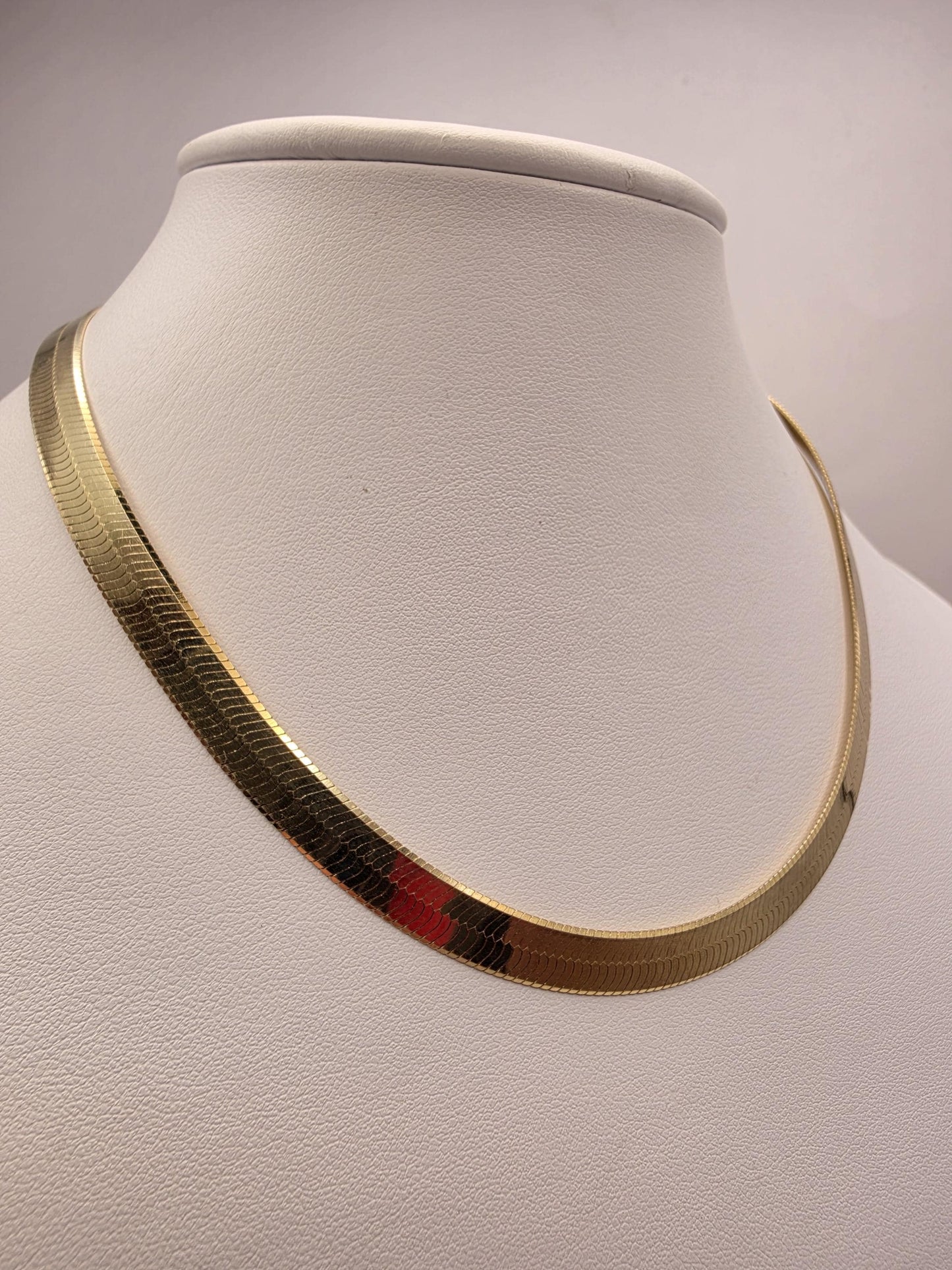 Gold Plated Sterling Silver Herringbone Necklace 16" 7mm - view 3