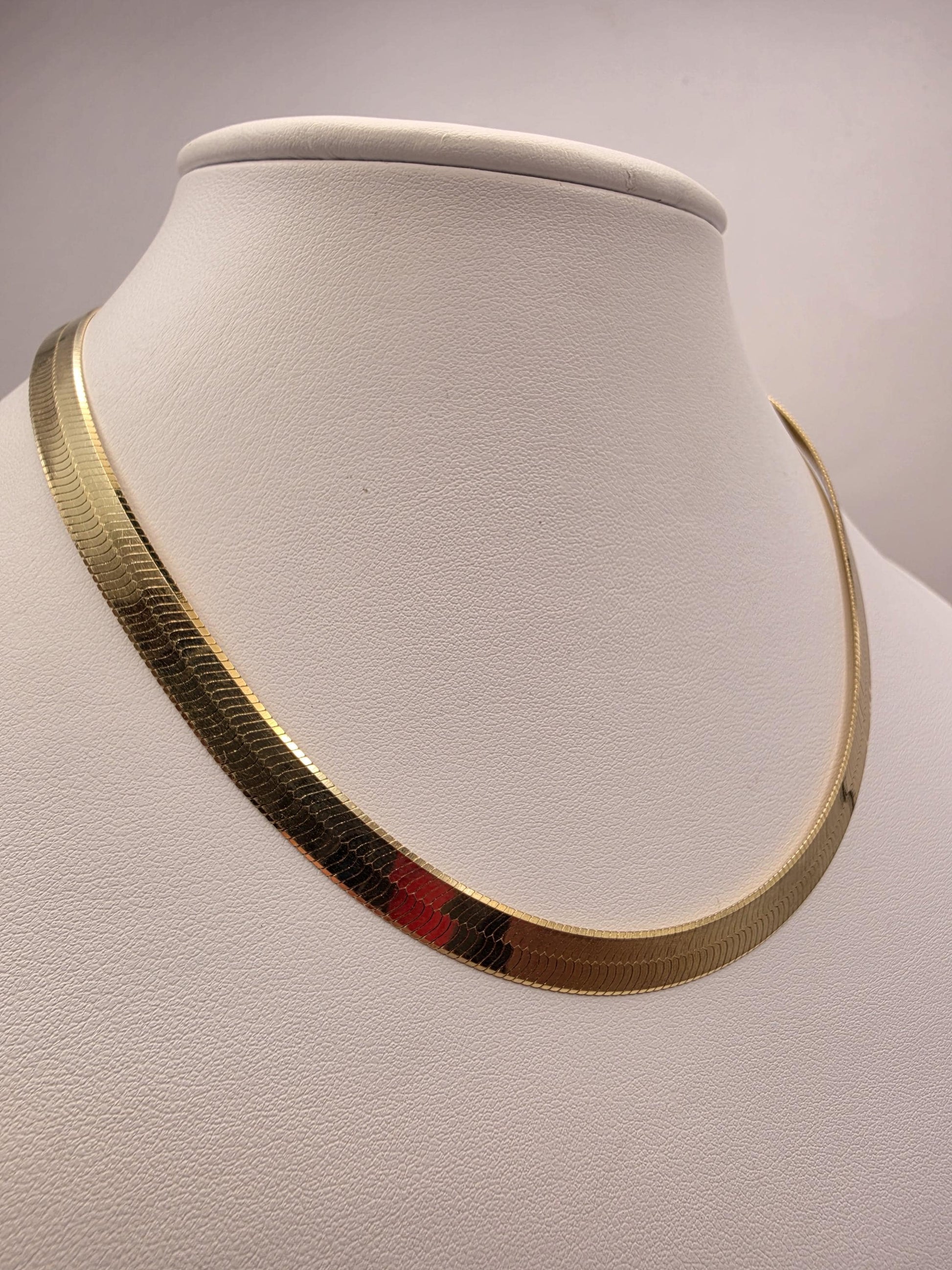 Gold Plated Sterling Silver Herringbone Necklace 16" 7mm - view 3