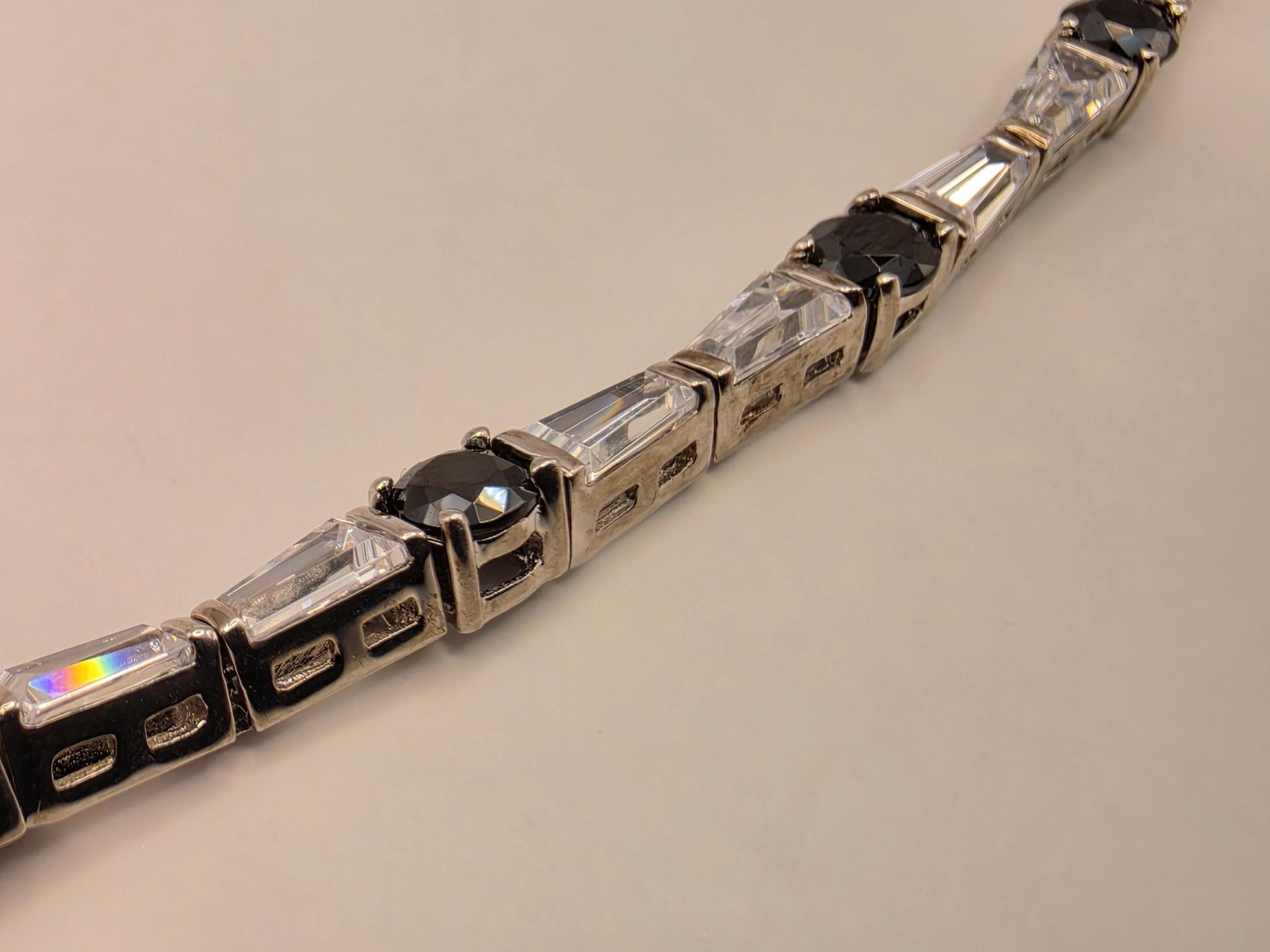 Sterling Silver Black CZ Baguette Bracelet 7.5" 4mm - view 2