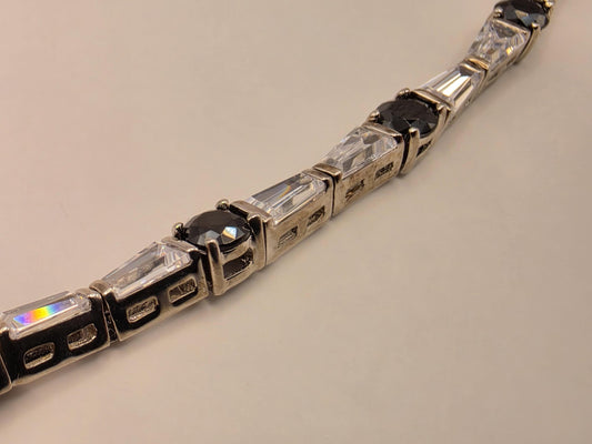 Sterling Silver Black CZ Baguette Bracelet 7.5" 4mm - view 2