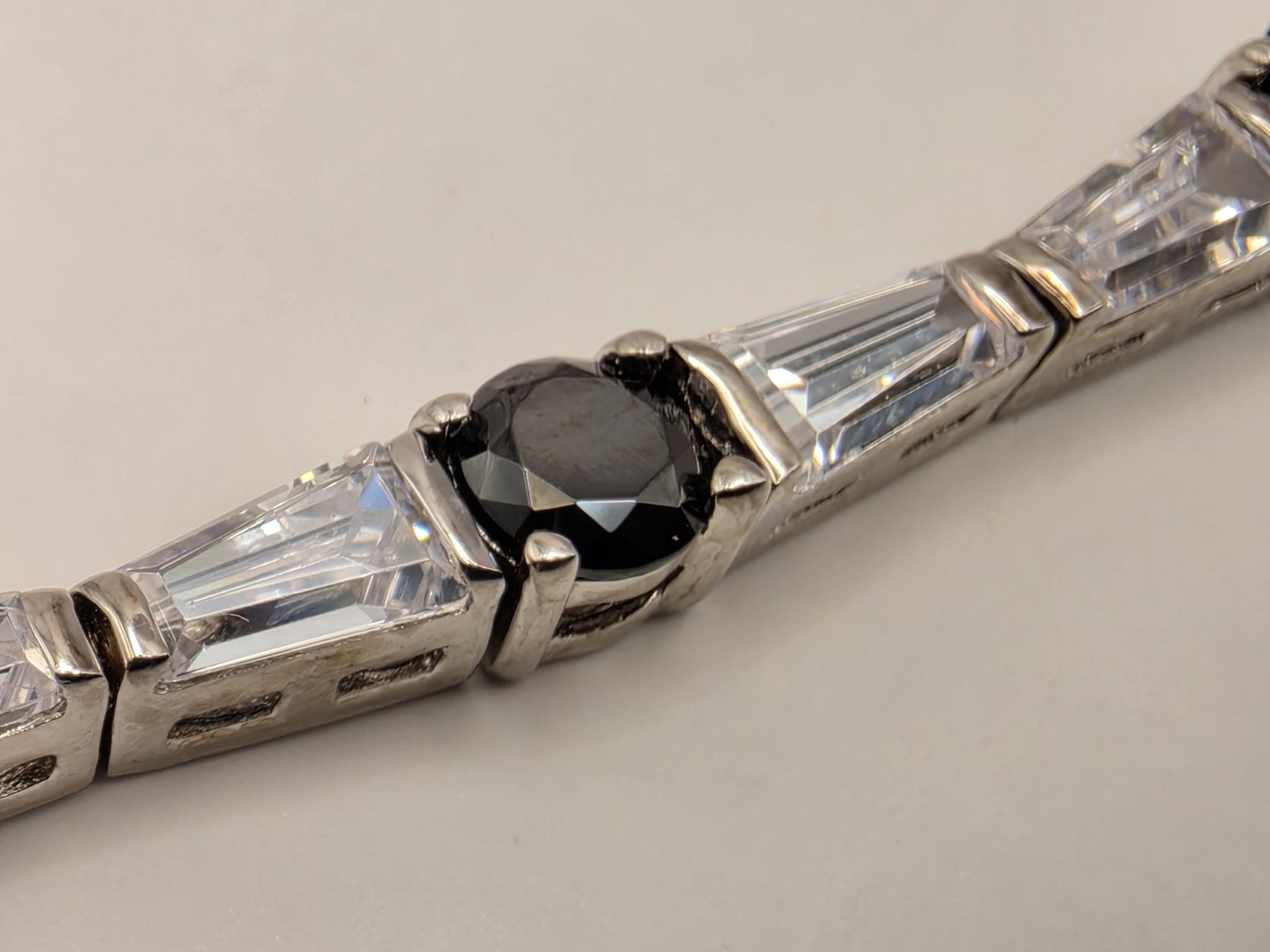 Sterling Silver Black CZ Baguette Bracelet 7.5" 4mm - view 4