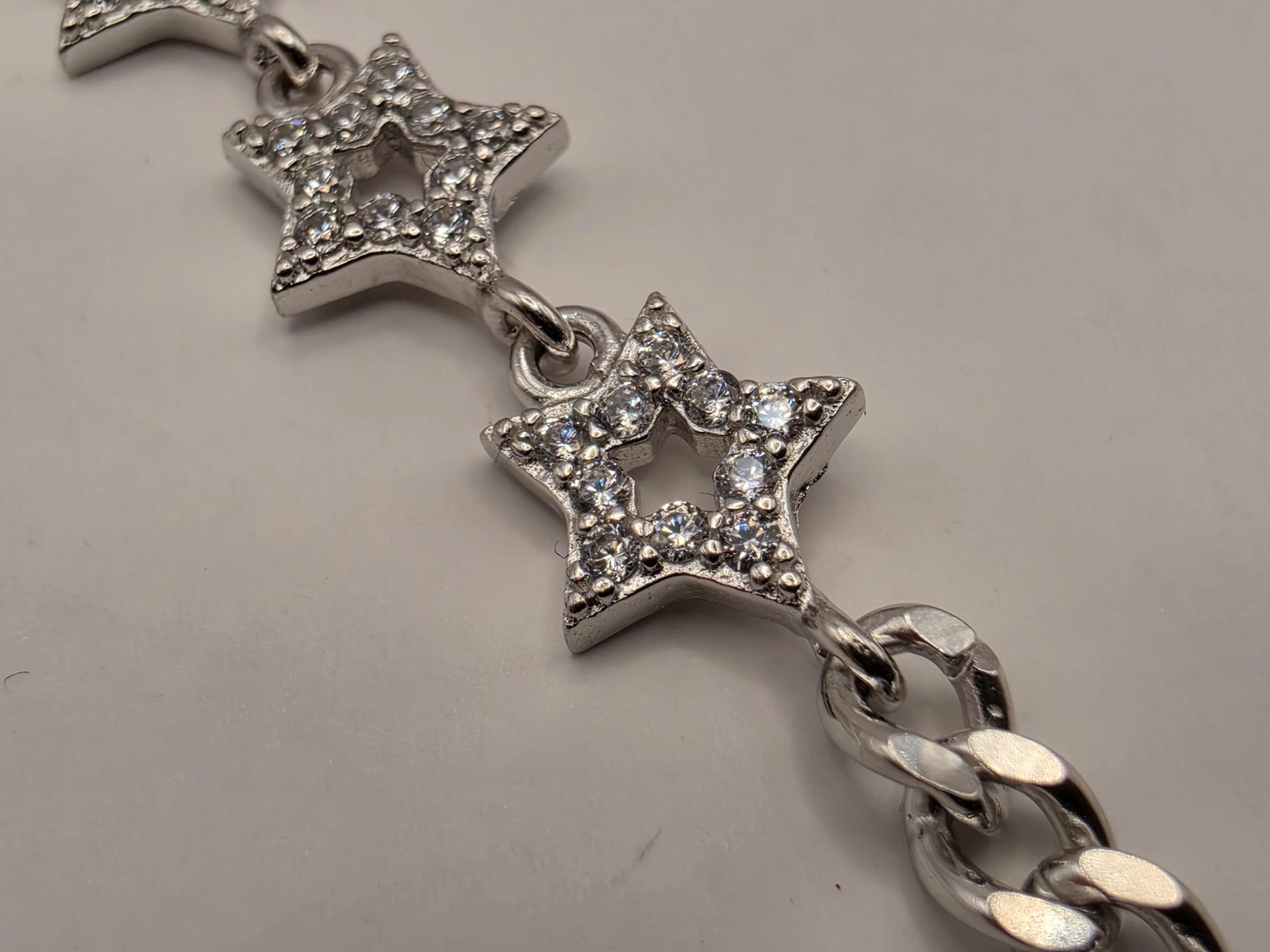 Sterling Silver CZ Star Link Bracelet 6.5 Inch 8.1mm 5.5 Grams Celestial Jewelry Gift