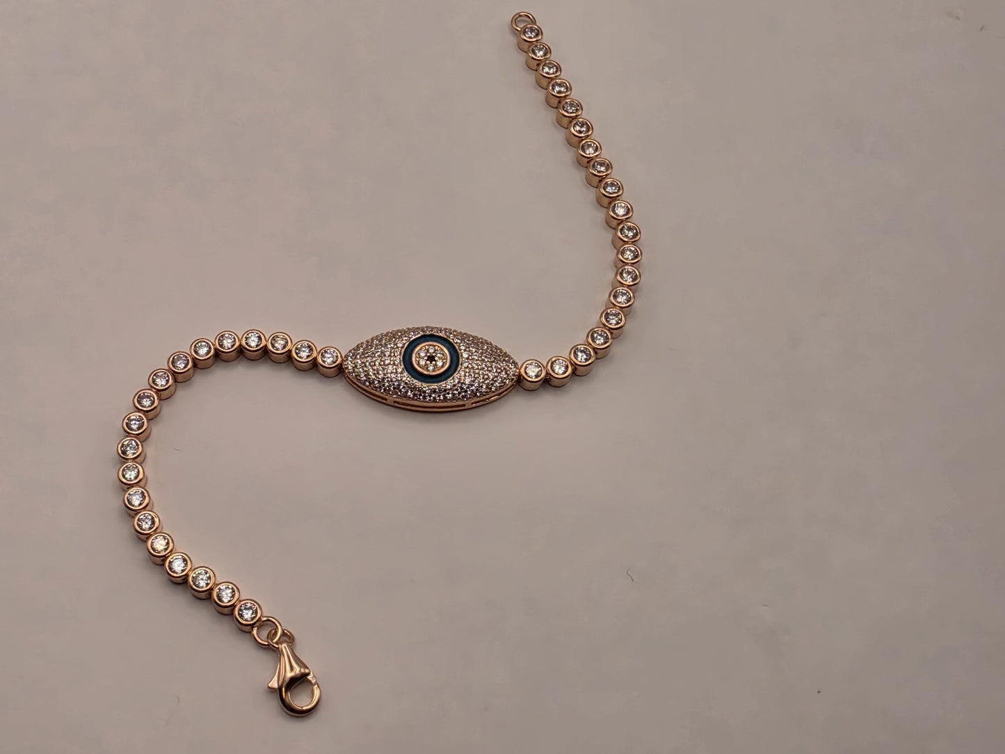 Gold Plated Sterling Silver Evil Eye Bracelet 7" 3.75mm - view 3