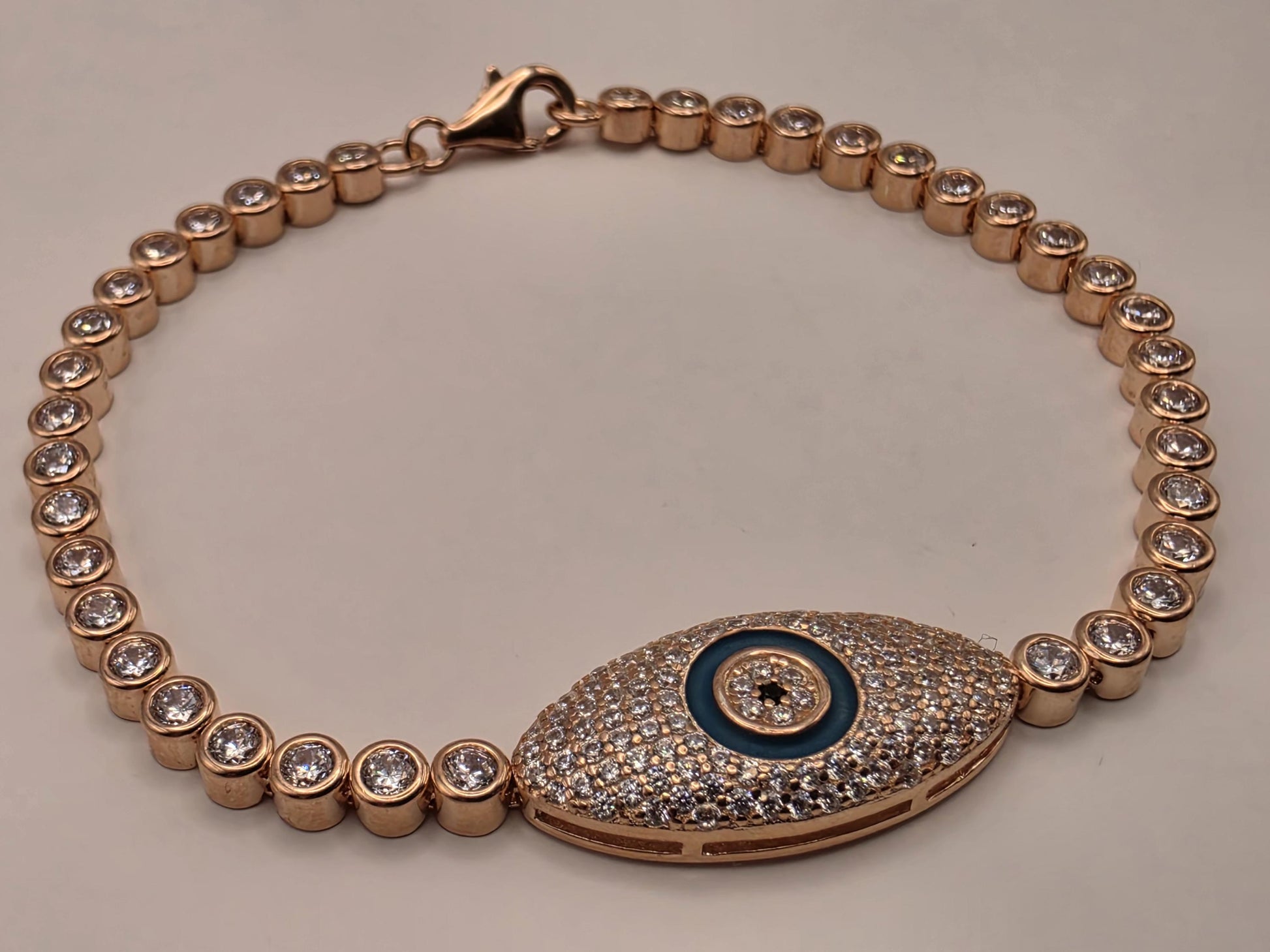 Gold Plated Sterling Silver Evil Eye Bracelet 7" 3.75mm - view 1